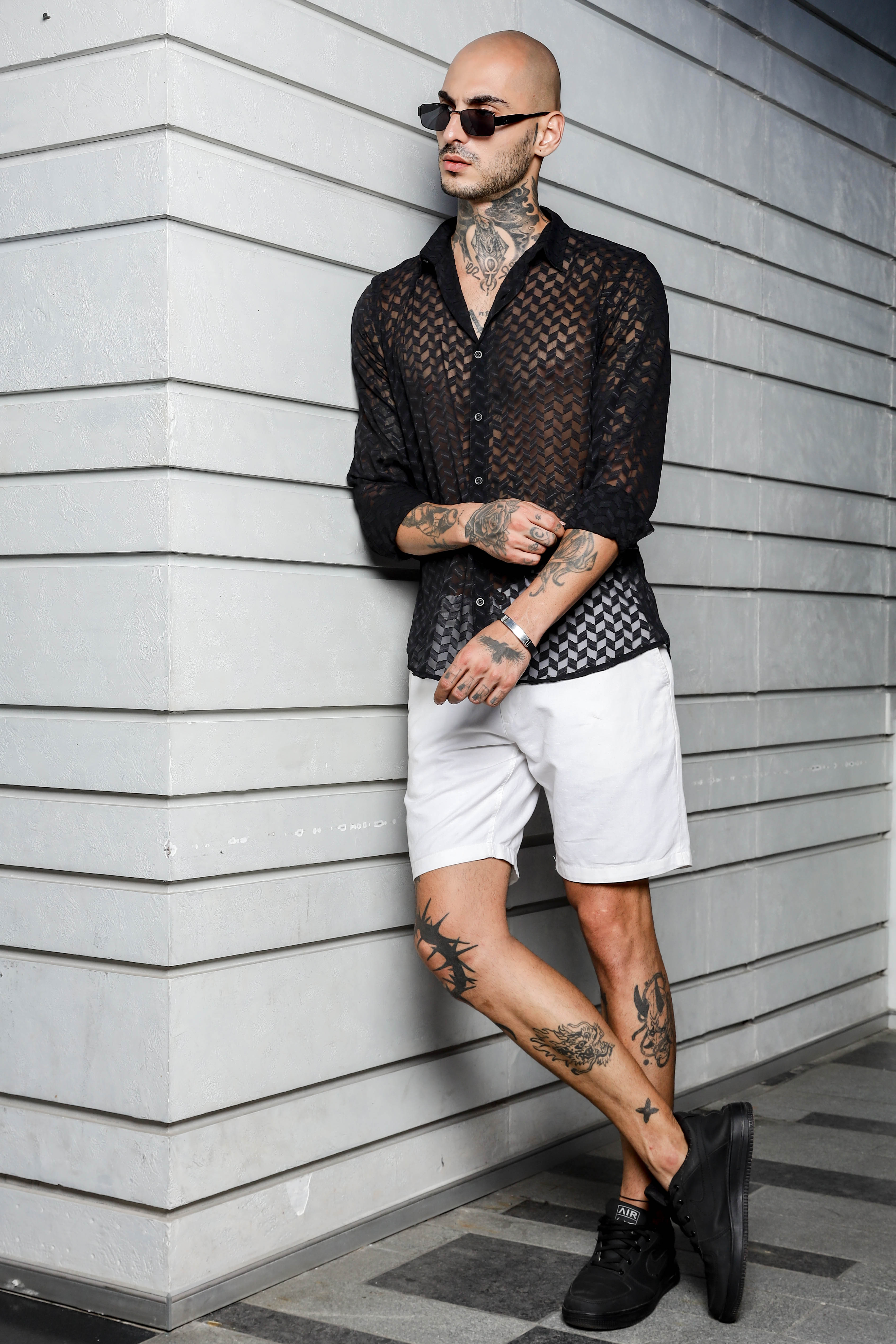 Black Classic Semi Sheer Georgette Relaxed Fit Shirt