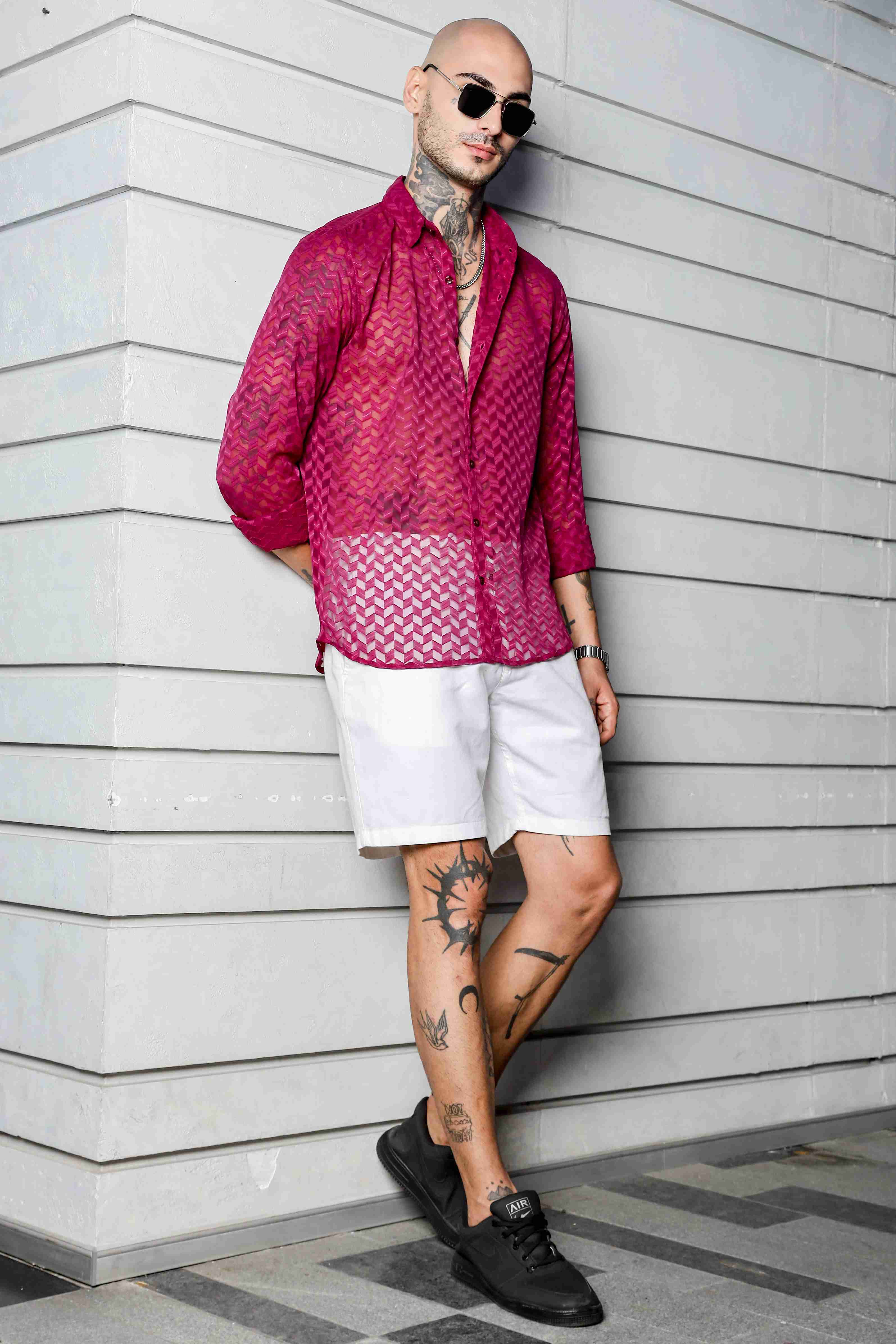 Pink Classic Semi Sheer Georgette Relaxed Fit Shirt