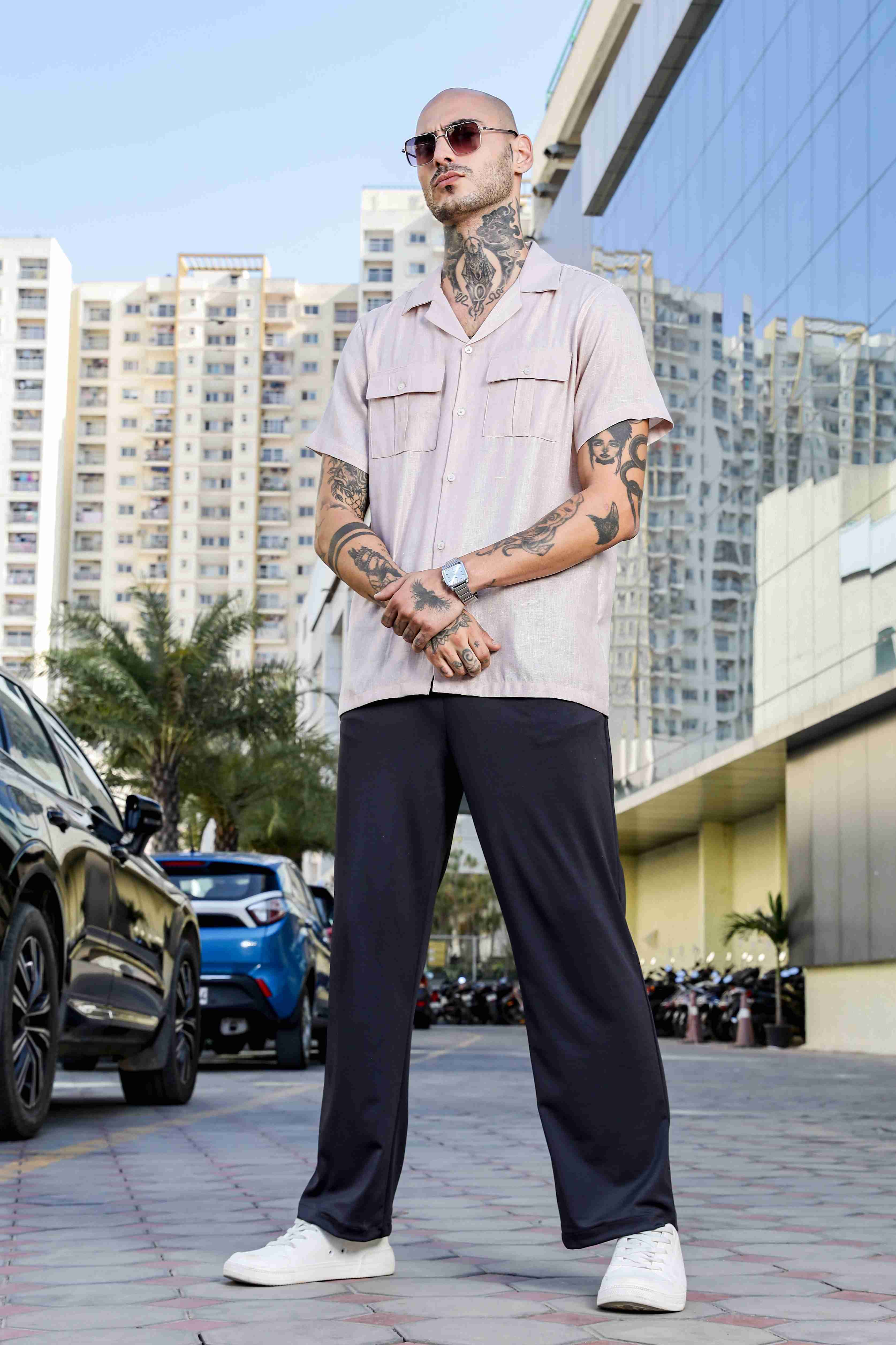 Pink Linen Blend Cuban Collar Classic Relaxed Fit  Shirt