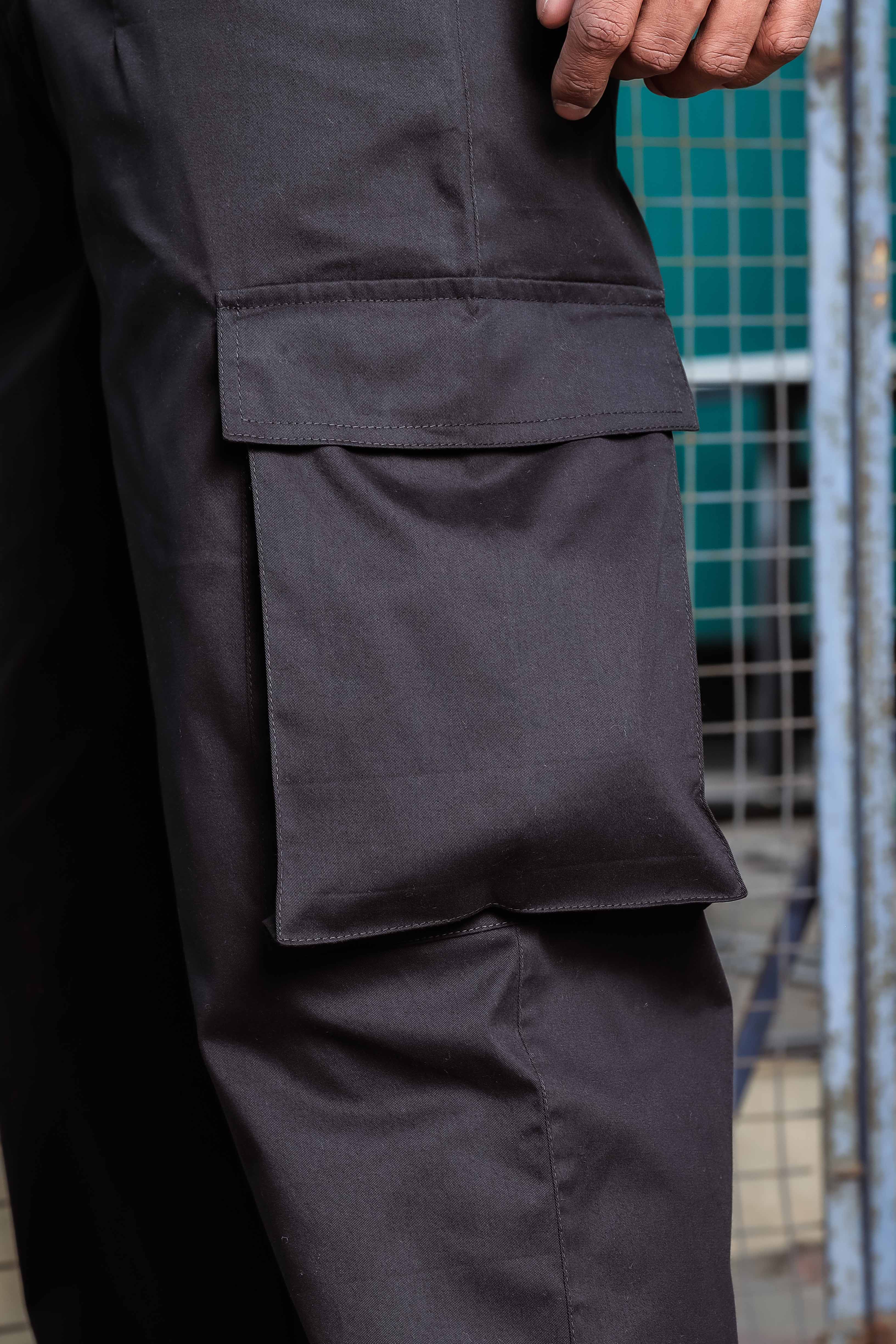 Black Baggy fit Korean Style 6 Pocket Relaxed Fit Pure Cotton Cargo Trousers