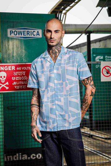 Unisex Cubano Blue Printed Relaxed Fit Resort Shirt