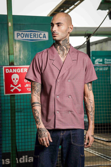 Lavender Korean Notched Lapel Collar Resort Shirt