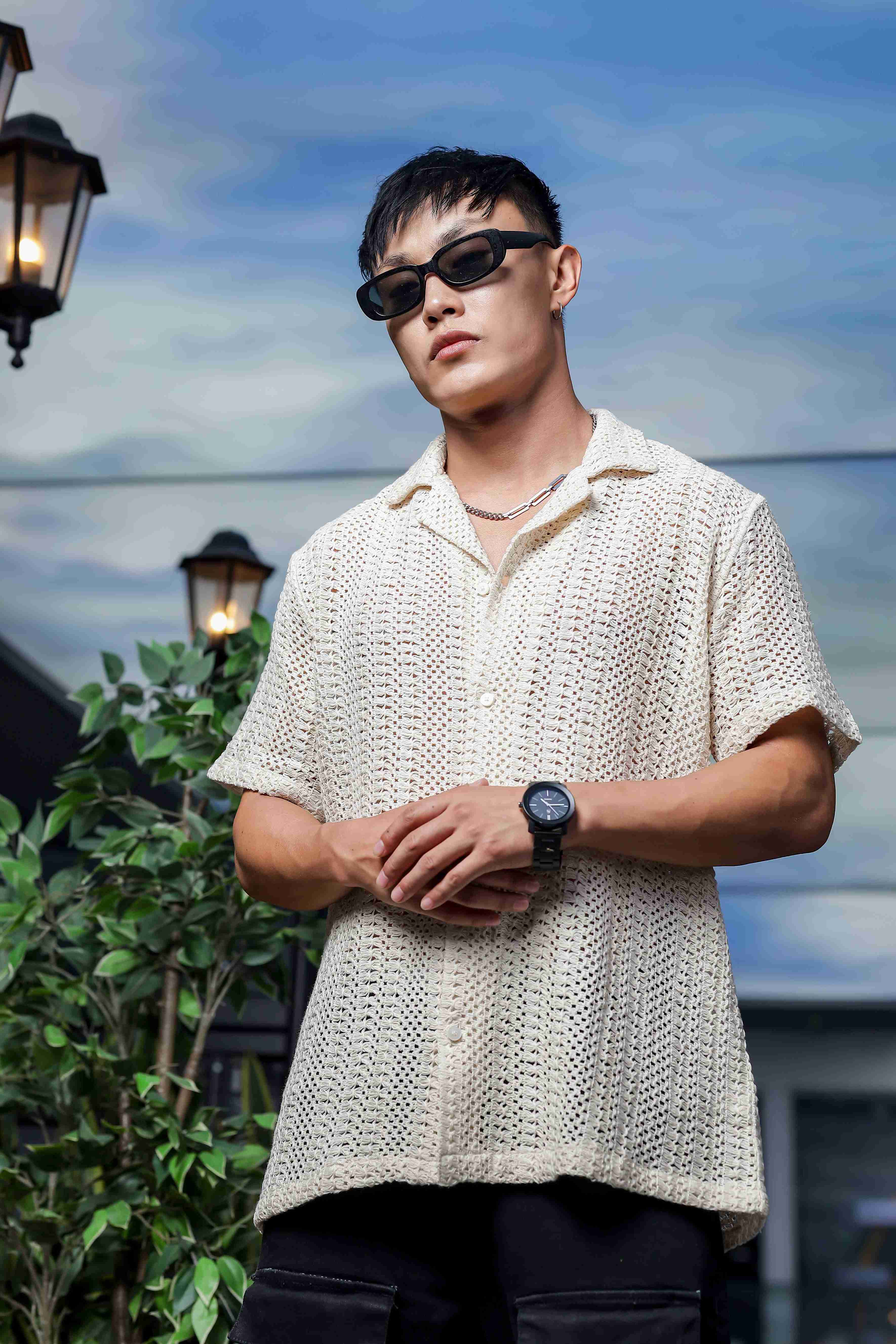 Off White Relaxed Fit Cotton Crochet Resort Shirt