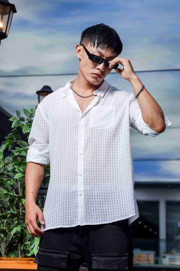 White Classic Semi Sheer Georgette Relaxed Fit Shirt