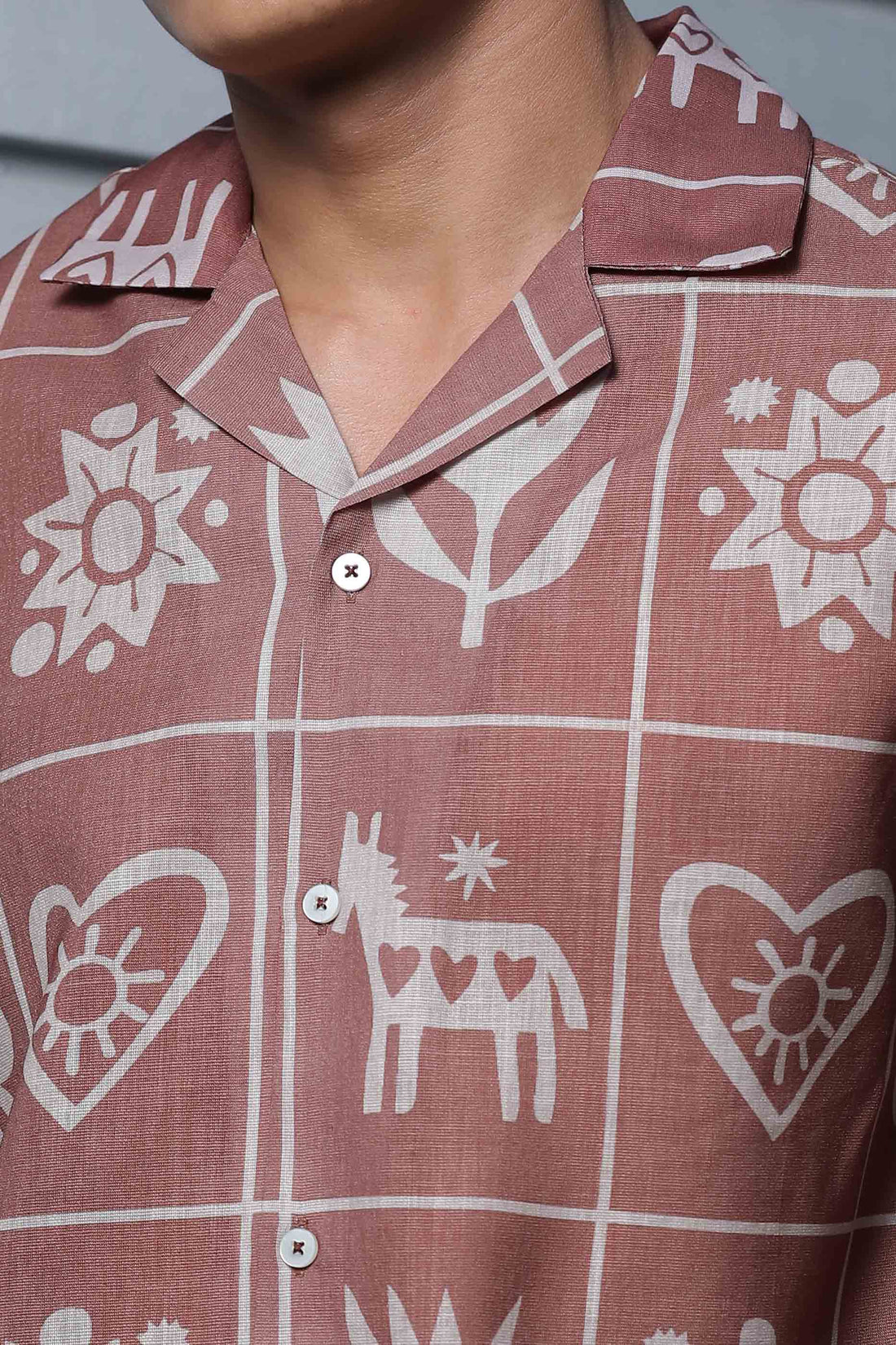 Abstract Tile Print Cuban Collar Oversized Resort Shirt