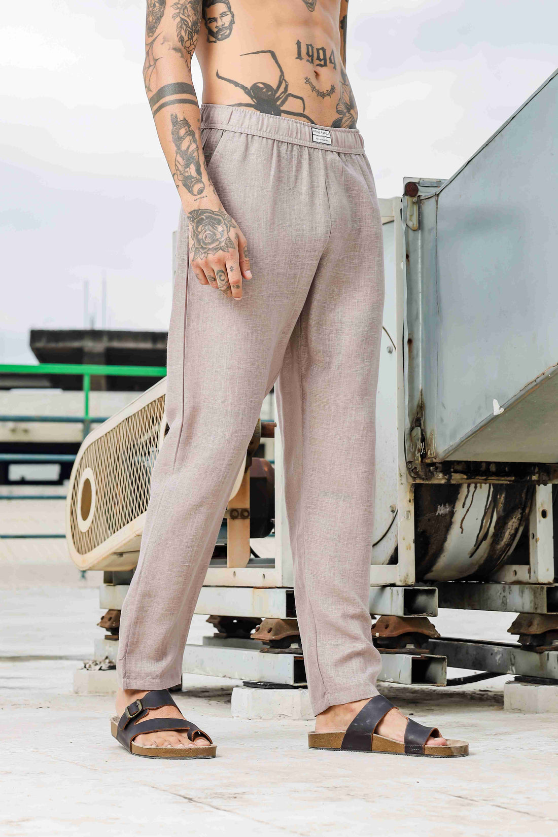 Linen Embroidered Beige All Day Pants