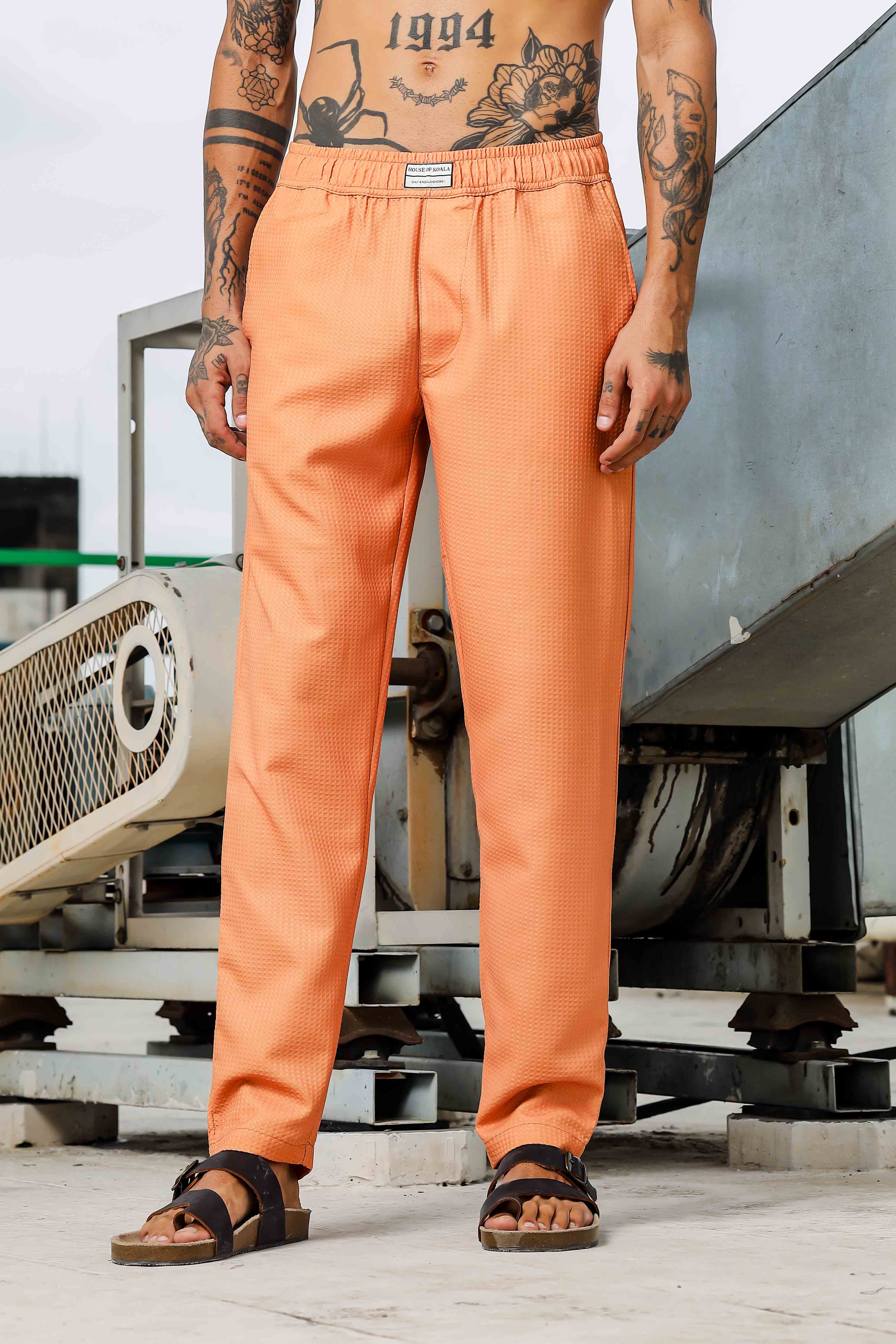 Brown Color Notched Lapel Textured Fabric Shirt & All Day Lounge Pants Co-ord Set
