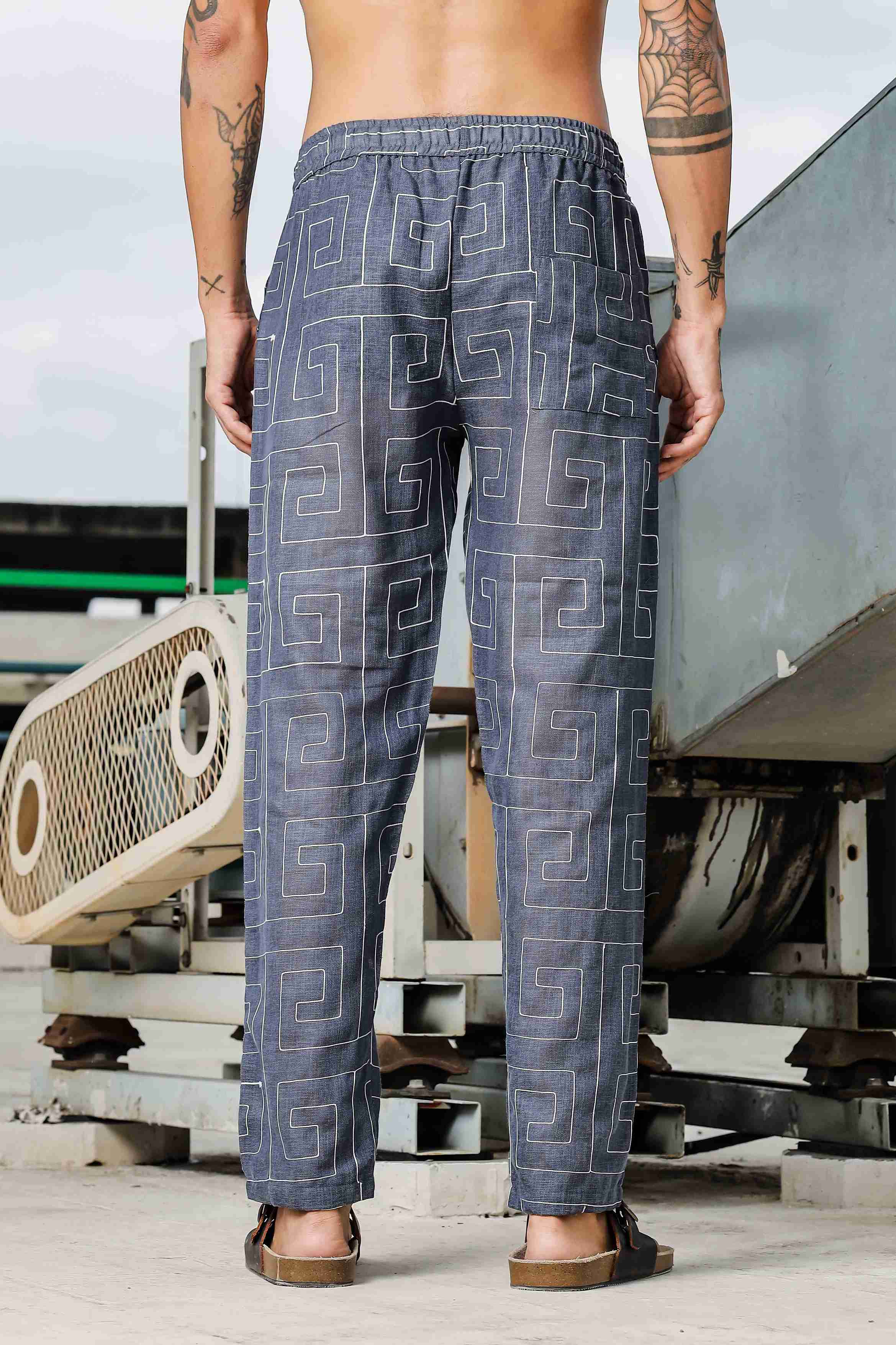 Blue Linen Embroidered Notched Lapel Korean Shirt & All Day Lounge Pants Co-ord Set