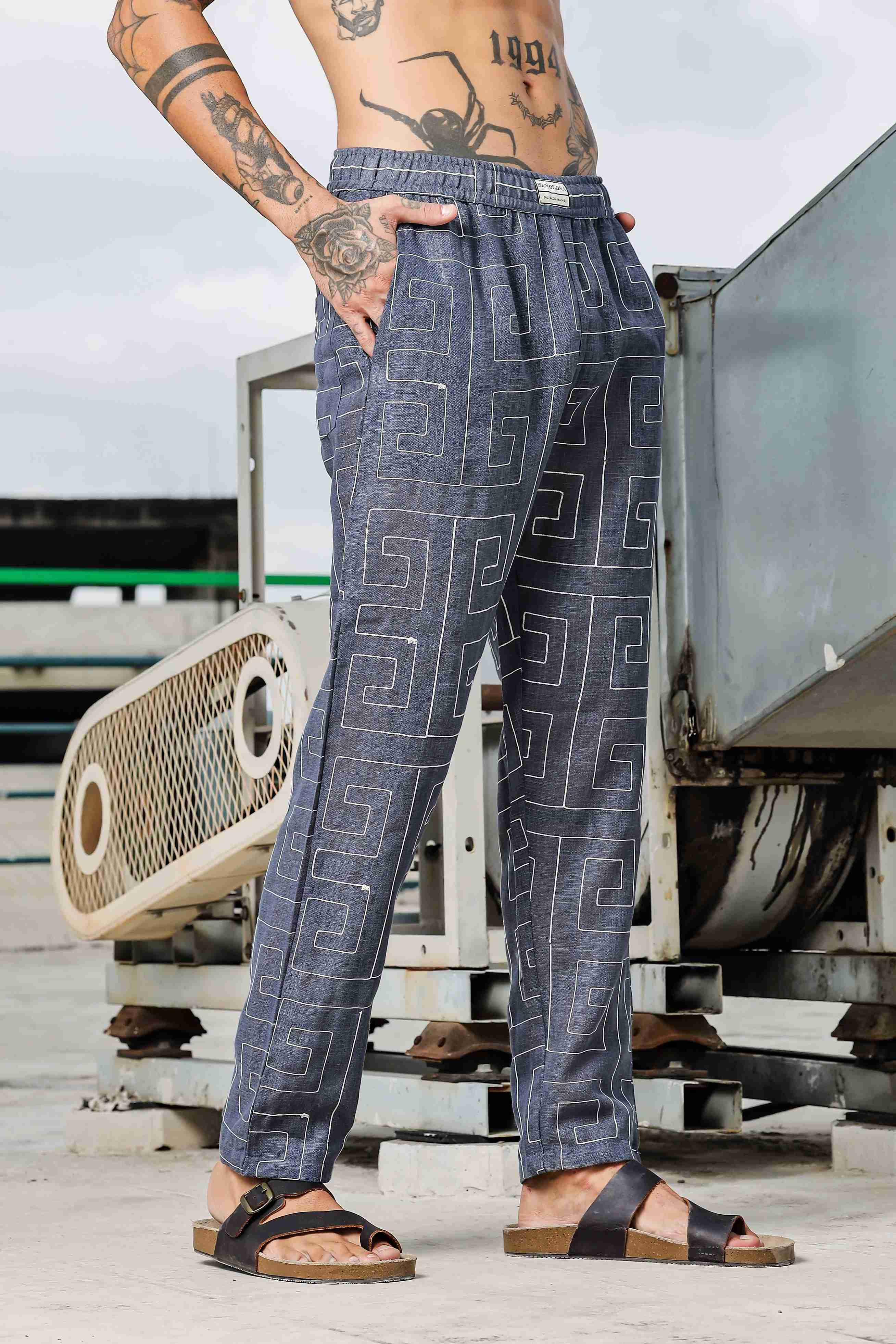 Blue Linen Embroidered Notched Lapel Korean Shirt & All Day Lounge Pants Co-ord Set