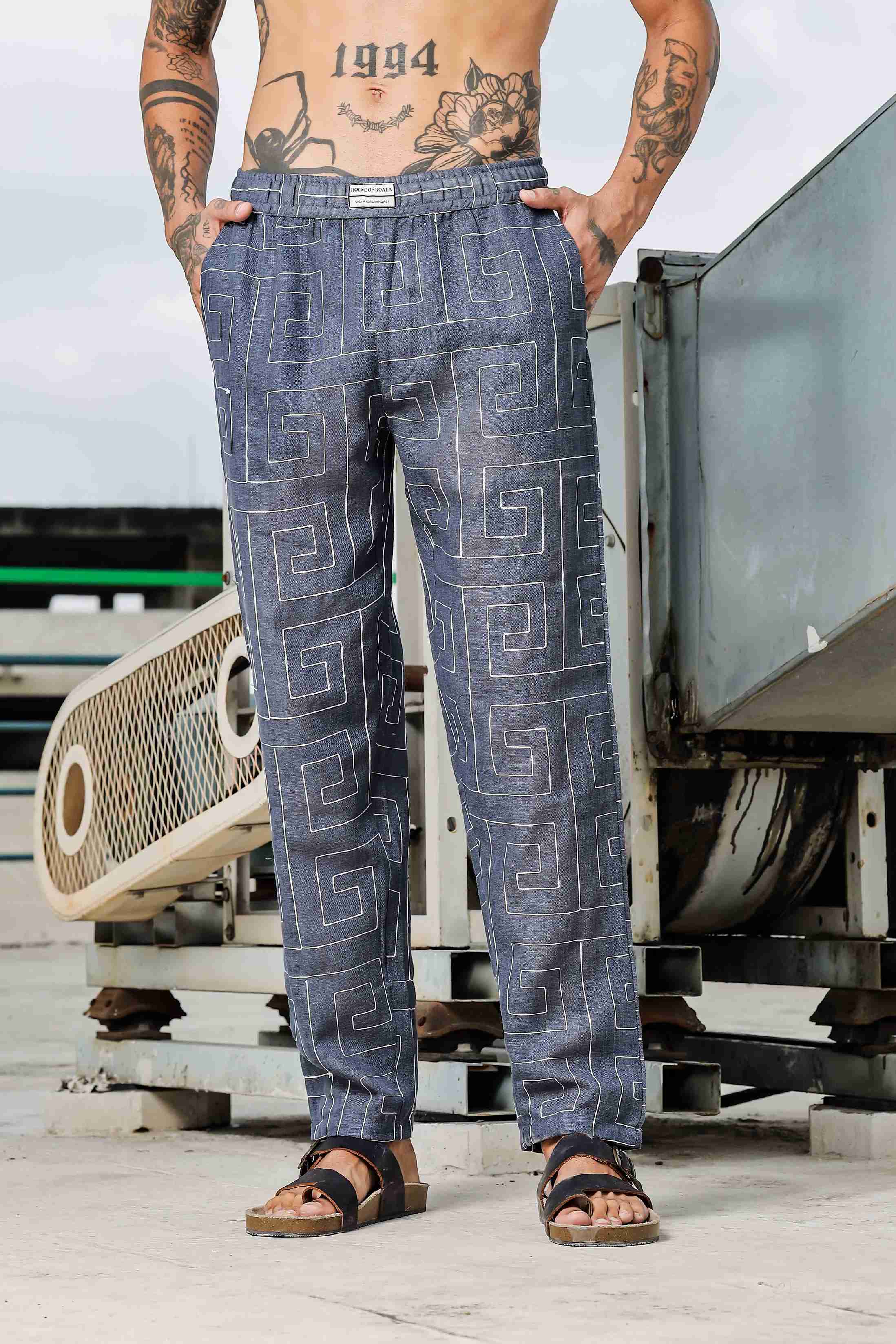 Blue Linen Embroidered Notched Lapel Korean Shirt & All Day Lounge Pants Co-ord Set