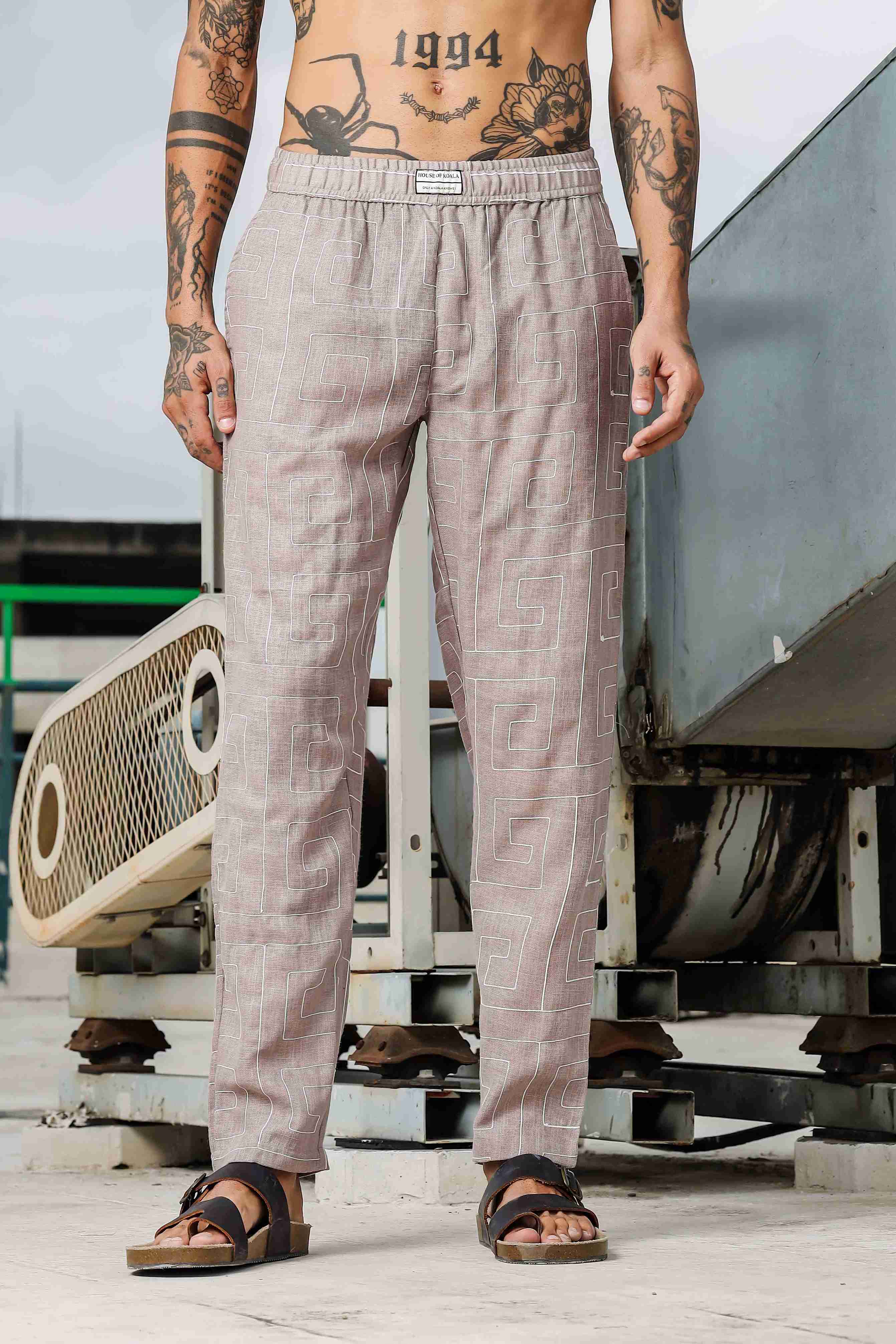 Beige Linen Notched Lapel Shirt & All Day Lounge Pants Embroidered Co-ord Set