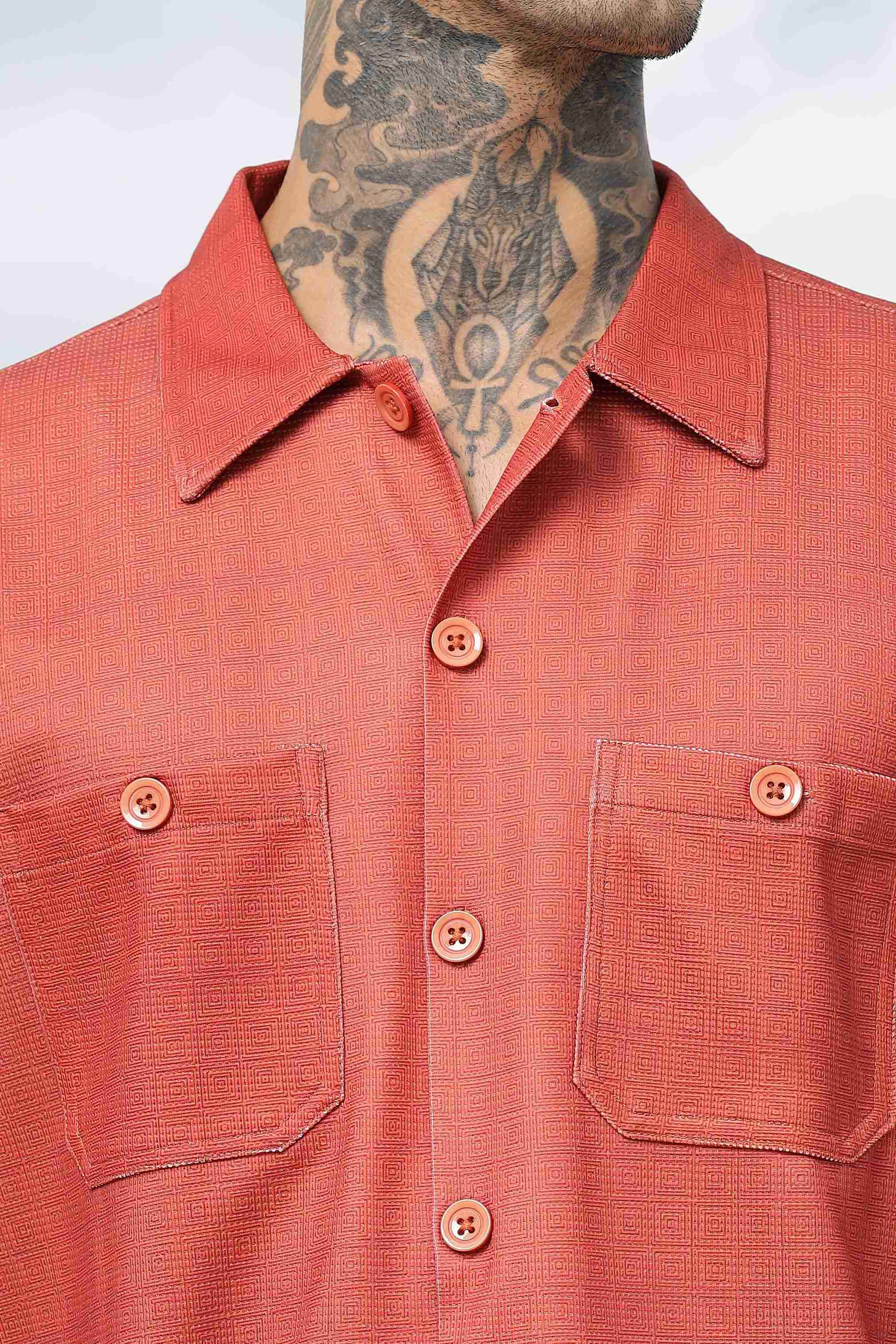 Rust Oversized Textured Fabric Shacket Shirt & All Day Pants Co-ord Set