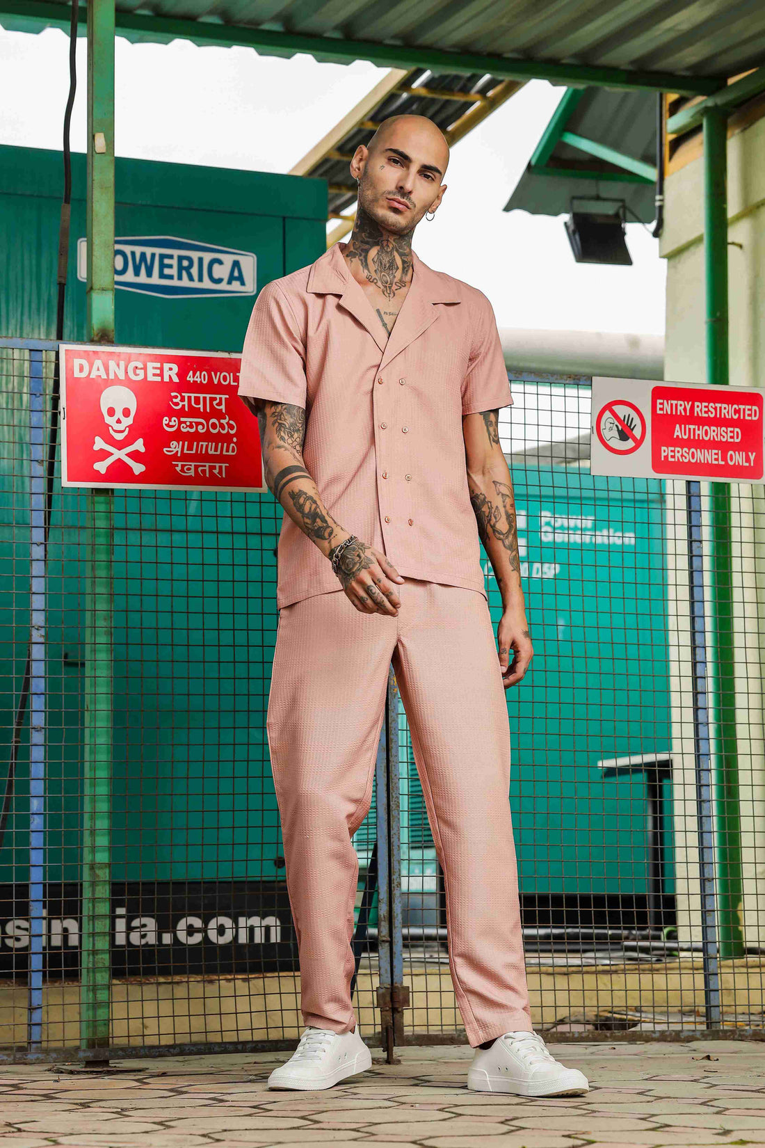Peach Textured Fabric Notched Lapel Collar & All Day Pants Co-ord Set