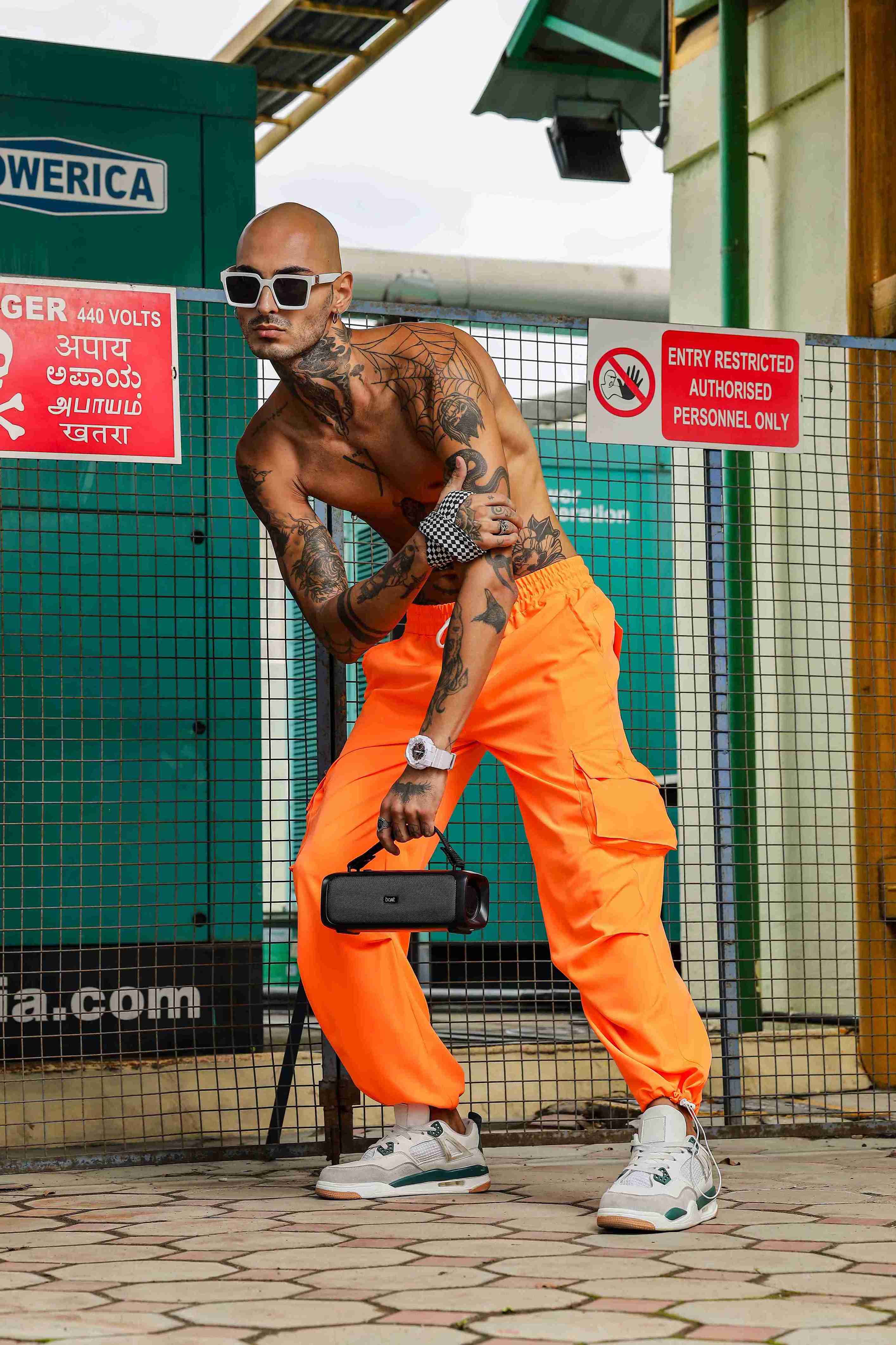 Unisex Baggy Fit Orange Parachute Cargo Trousers