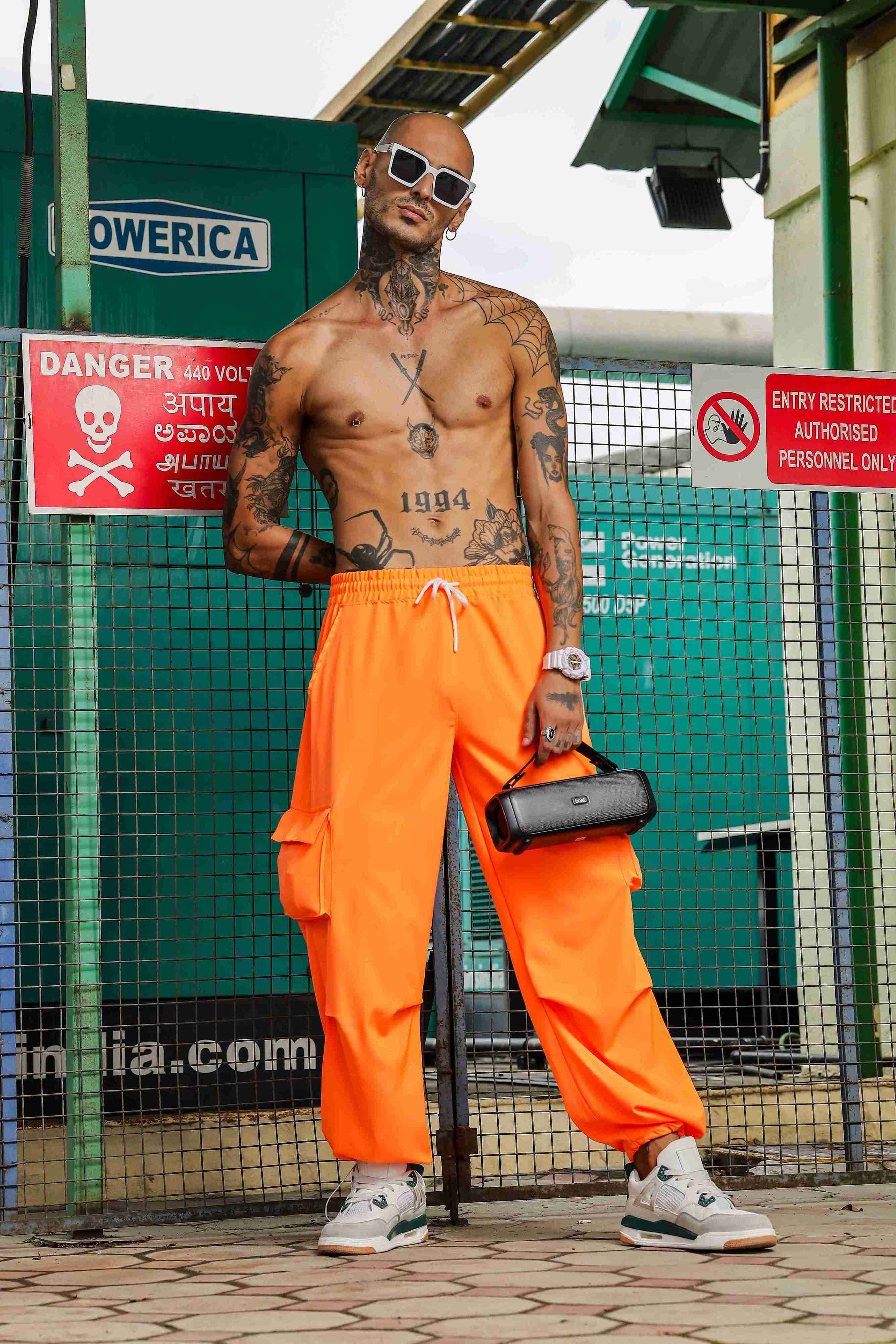 Unisex Baggy Fit Orange Parachute Cargo Trousers