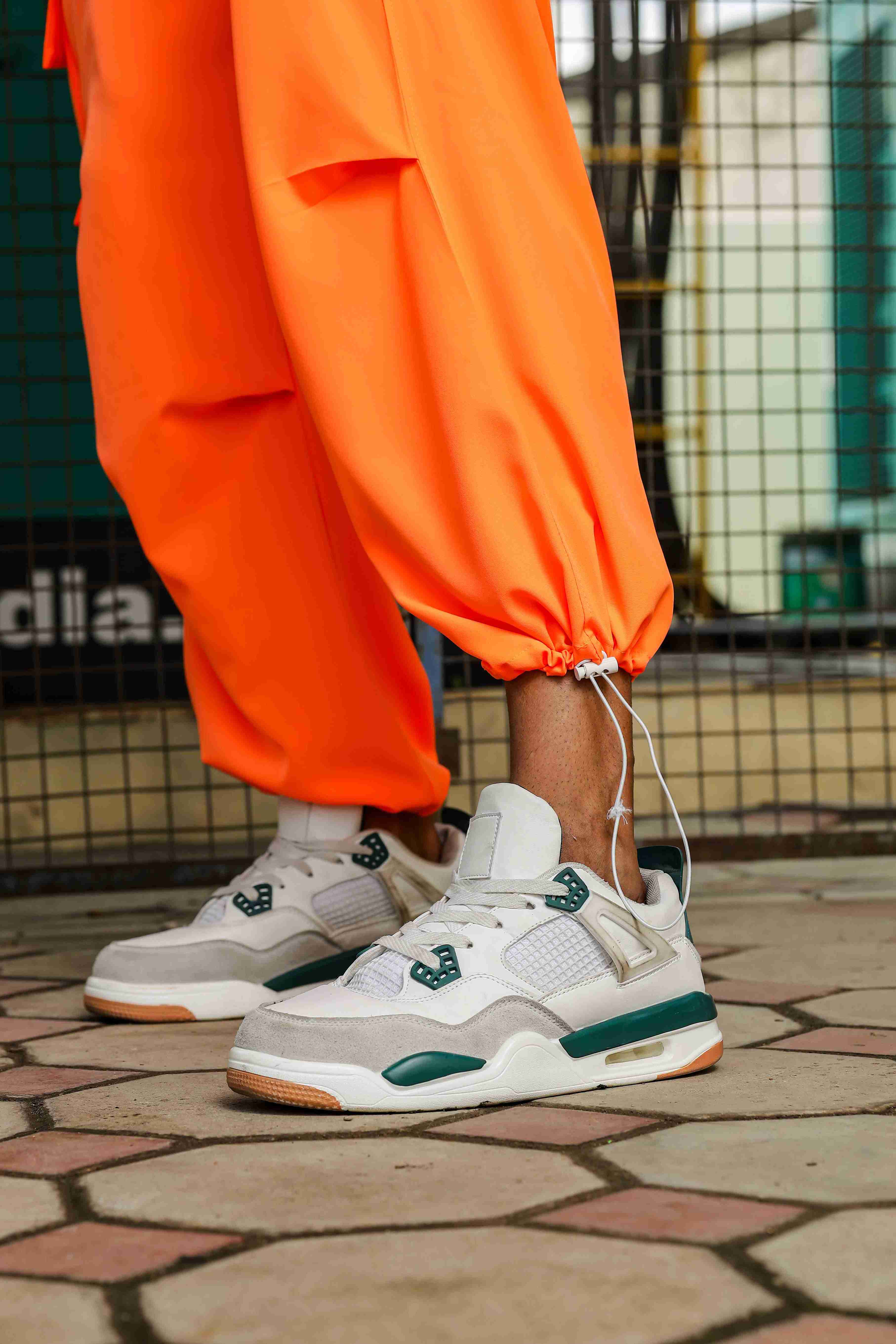 Unisex Baggy Fit Orange Parachute Cargo Trousers