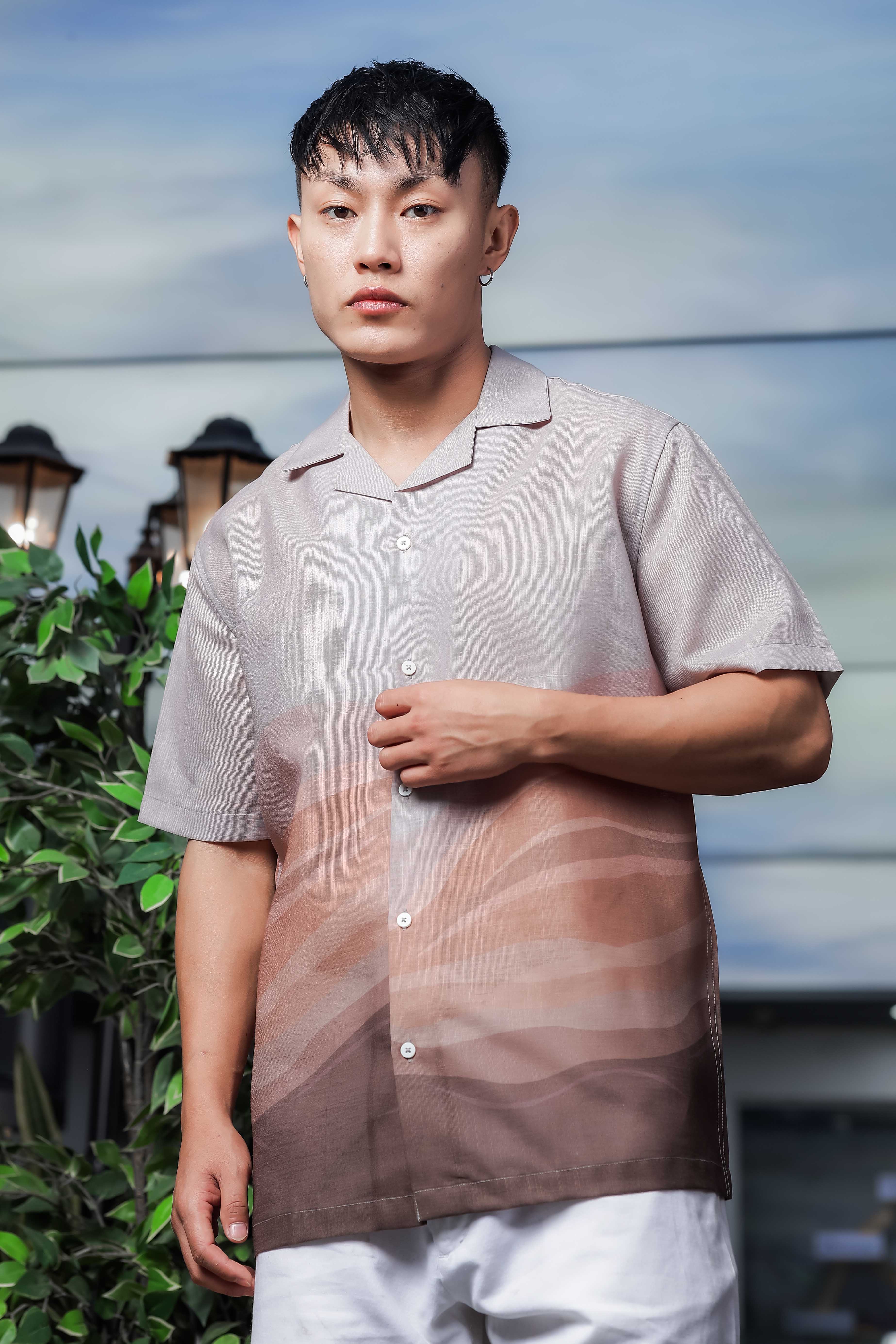 Brown Ombre Cuban Collar Relaxed Fit Resort Shirt