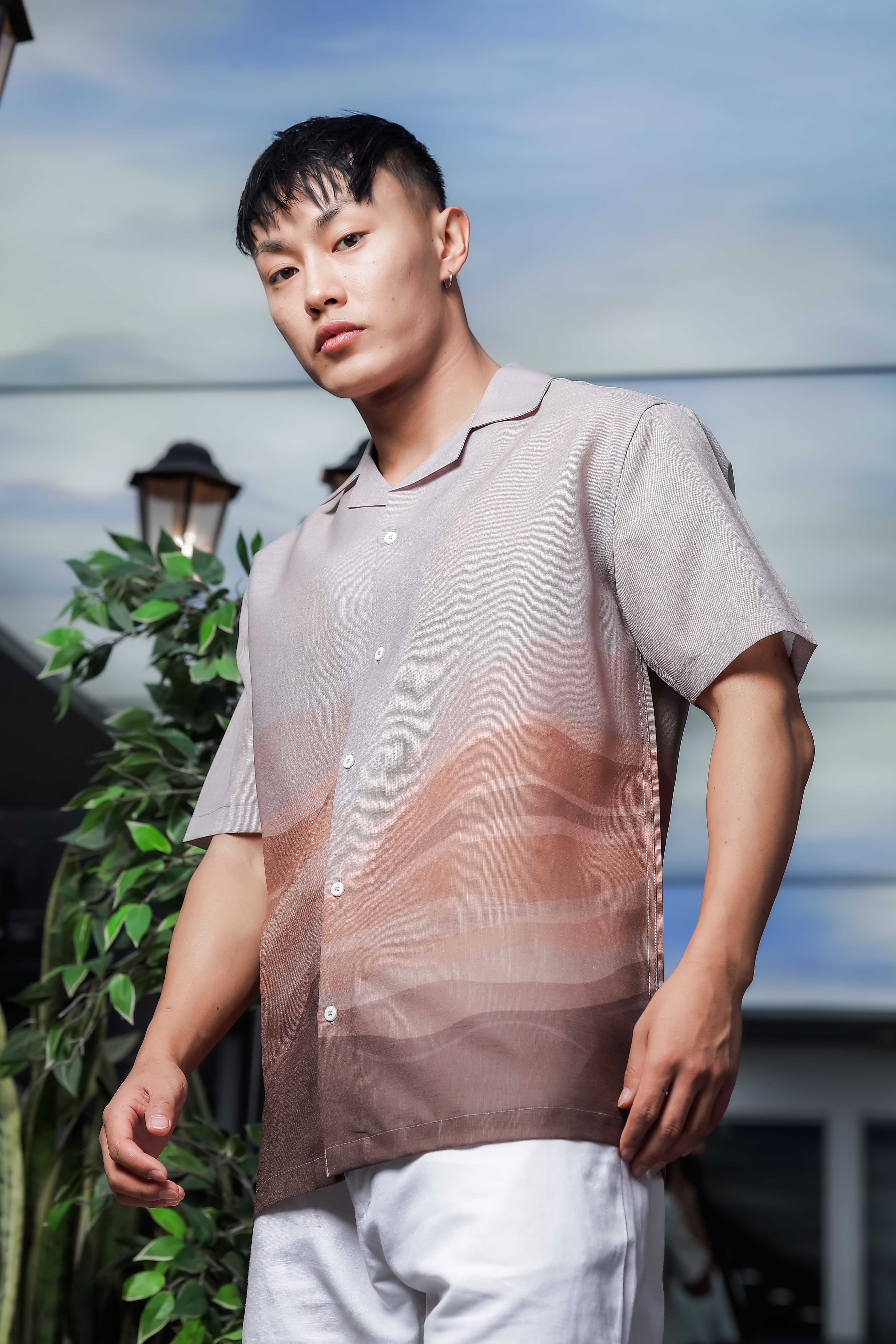 Brown Ombre Cuban Collar Relaxed Fit Resort Shirt