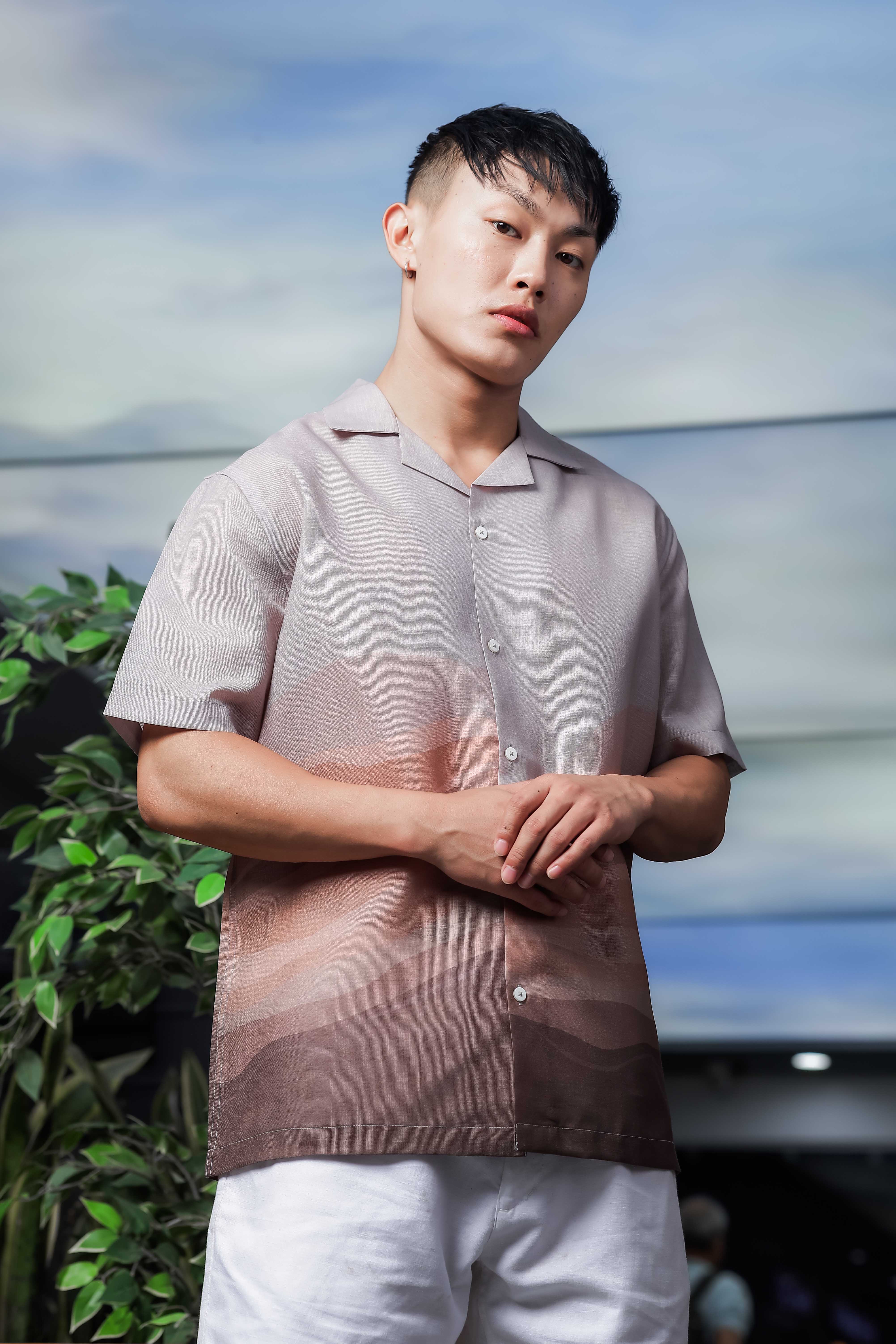 Brown Ombre Cuban Collar Relaxed Fit Resort Shirt