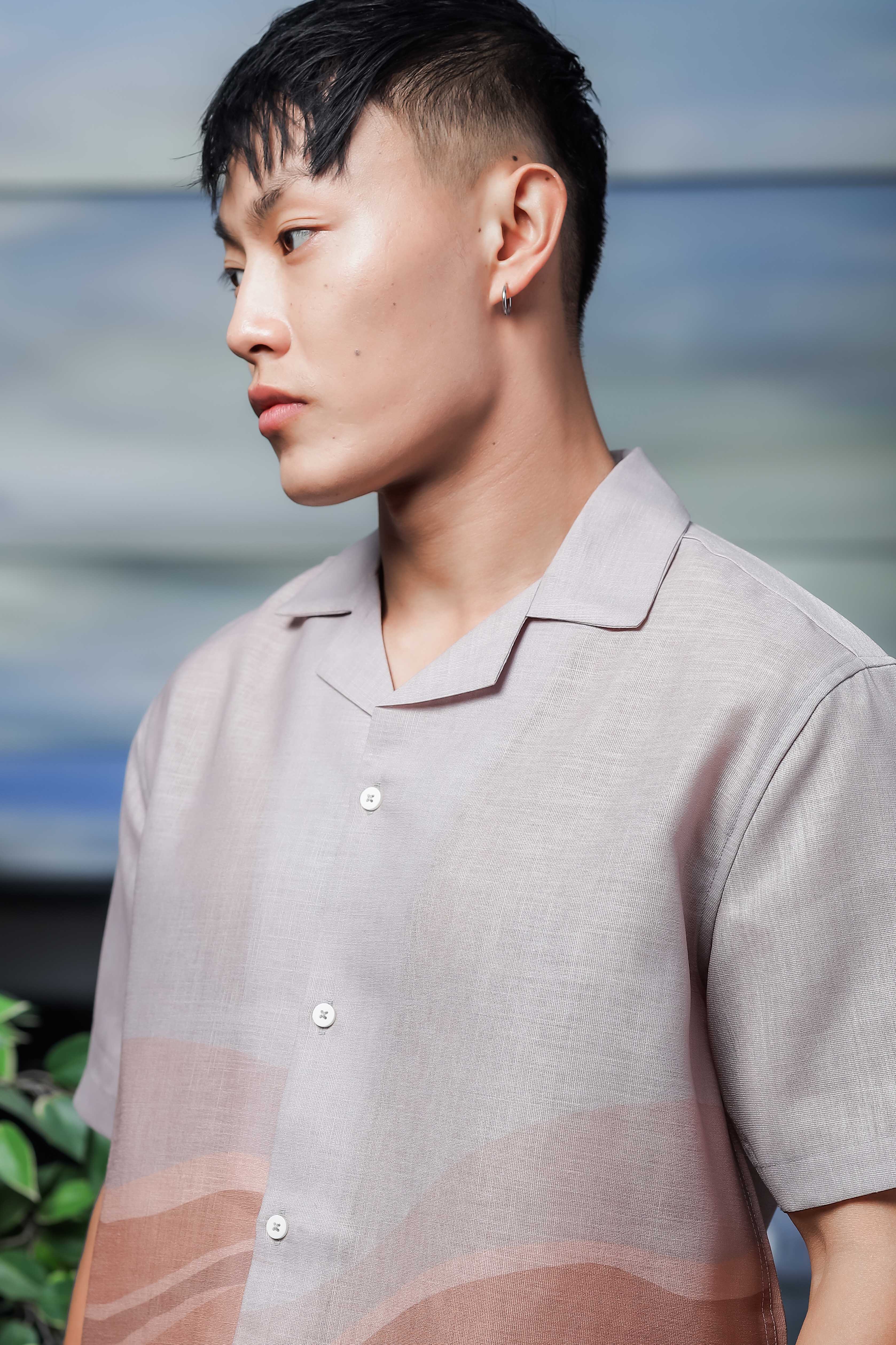 Brown Ombre Cuban Collar Relaxed Fit Resort Shirt