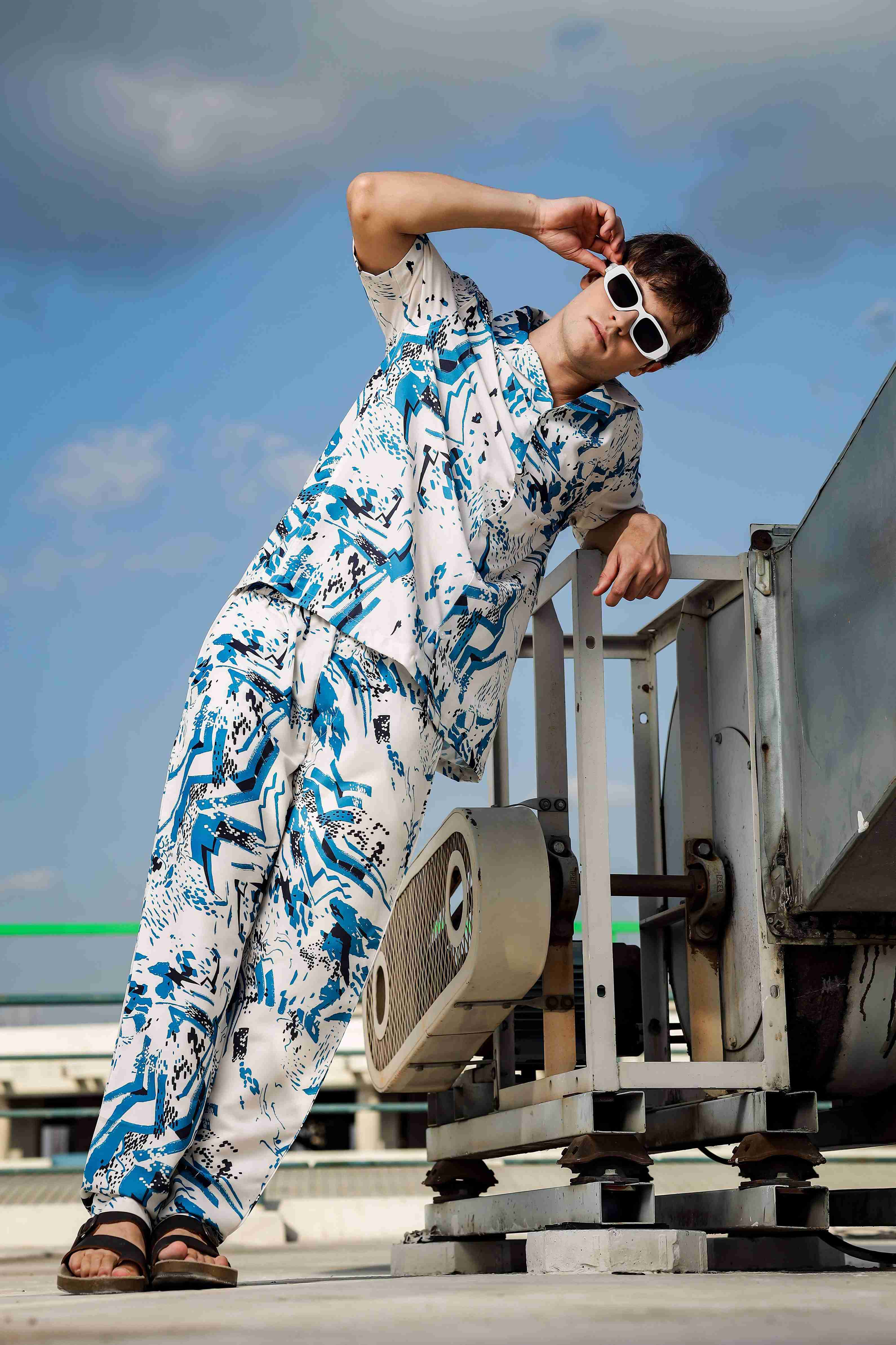 Off White Relaxed Fit Cuban Collar Shirt & All Day Pants Abstract Printed Co-ord Set