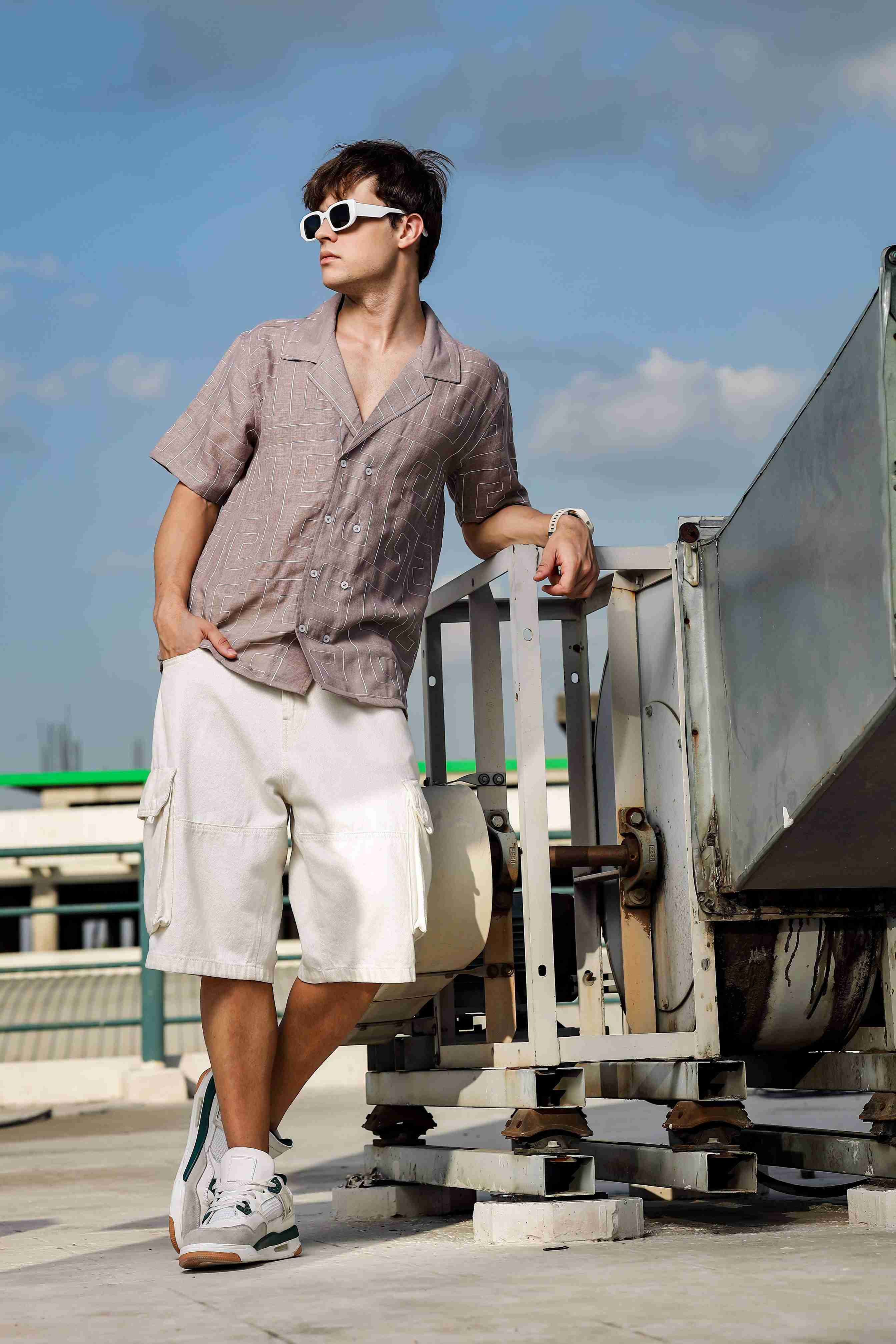 Beige Linen Notched Lapel Shirt & All Day Lounge Pants Embroidered Co-ord Set