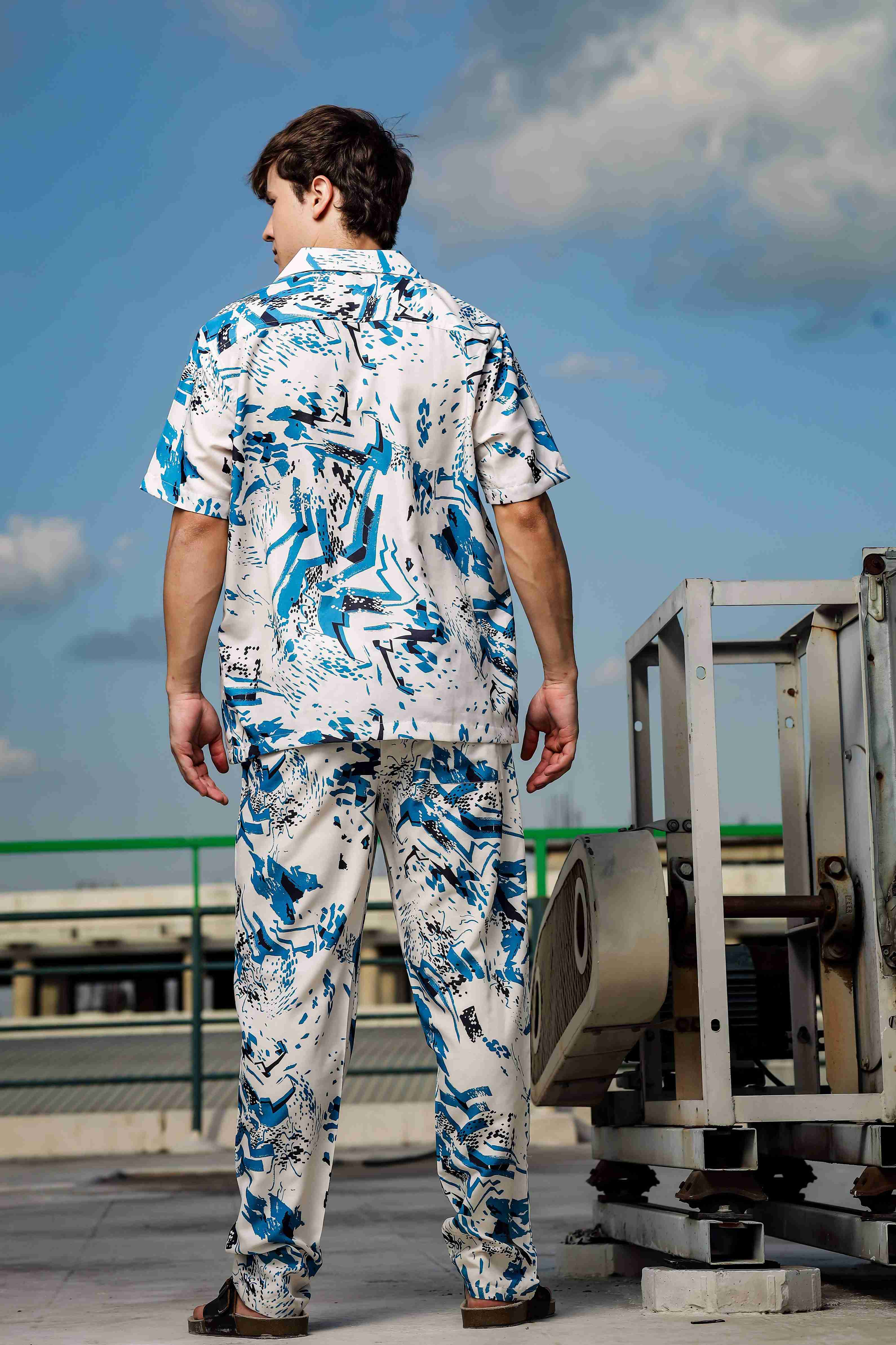 Off White Relaxed Fit Cuban Collar Shirt & All Day Pants Abstract Printed Co-ord Set