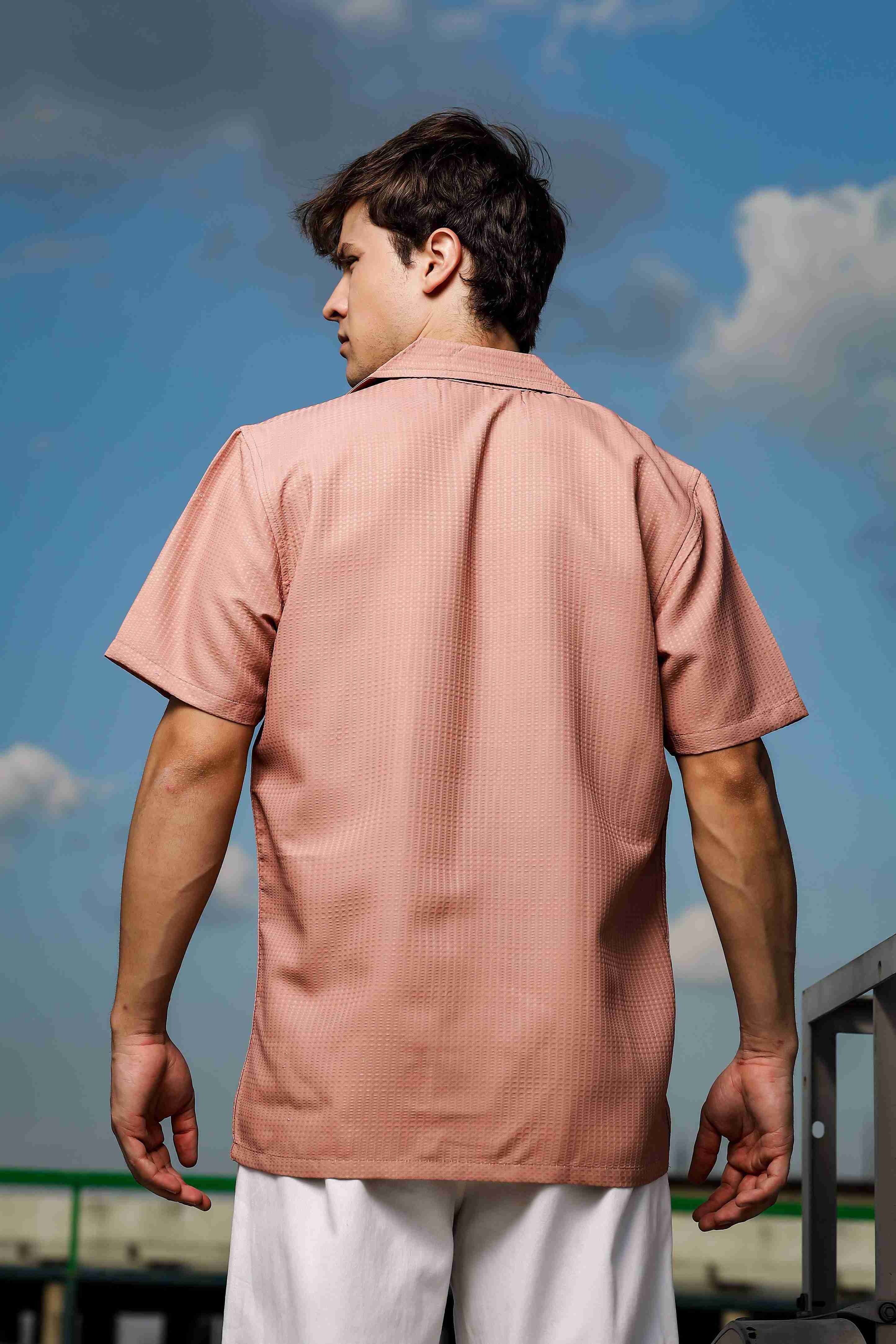 Peach Textured Fabric Notched Lapel Collar & All Day Pants Co-ord Set