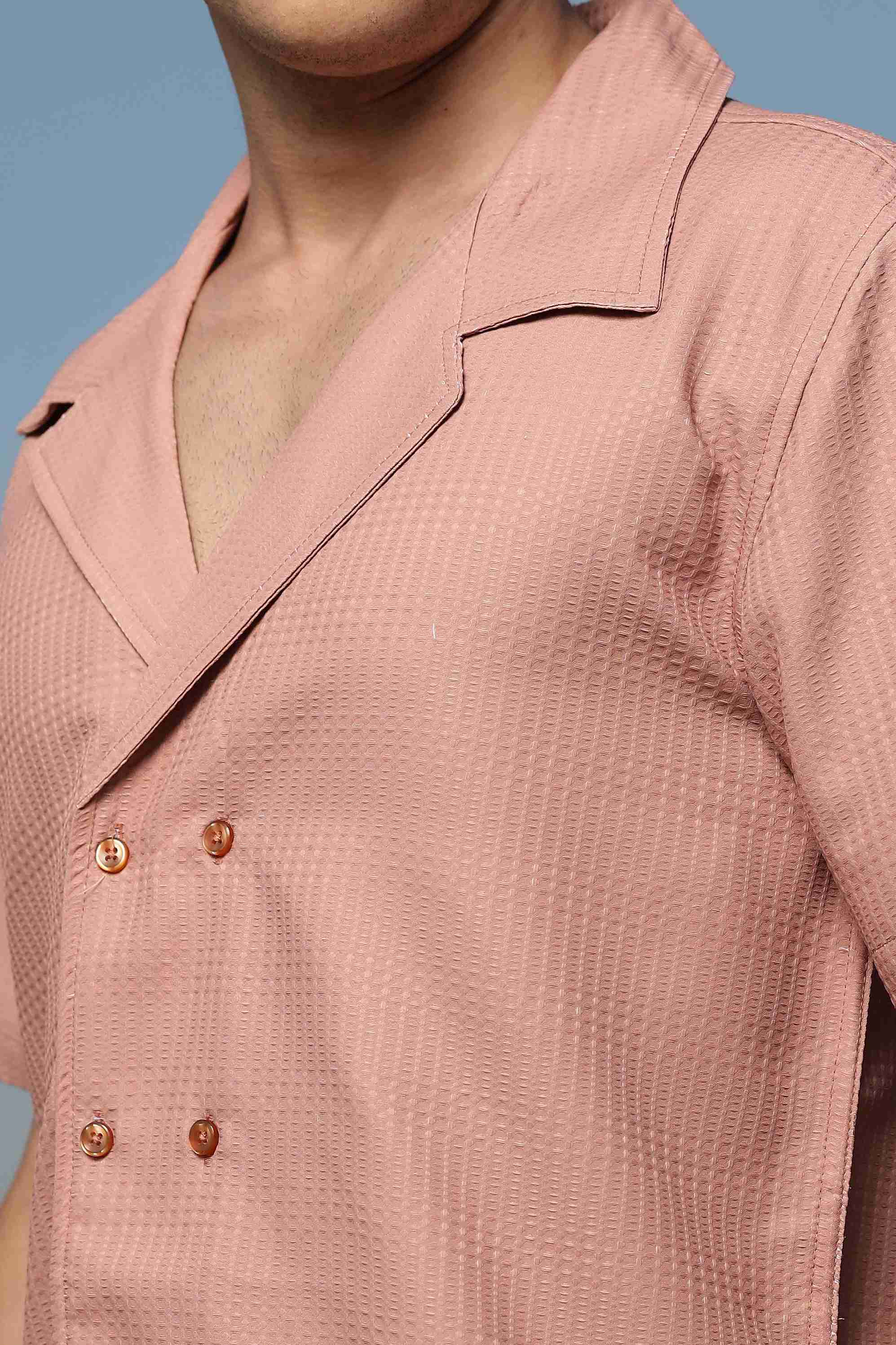 Peach Textured Fabric Notched Lapel Collar & All Day Pants Co-ord Set