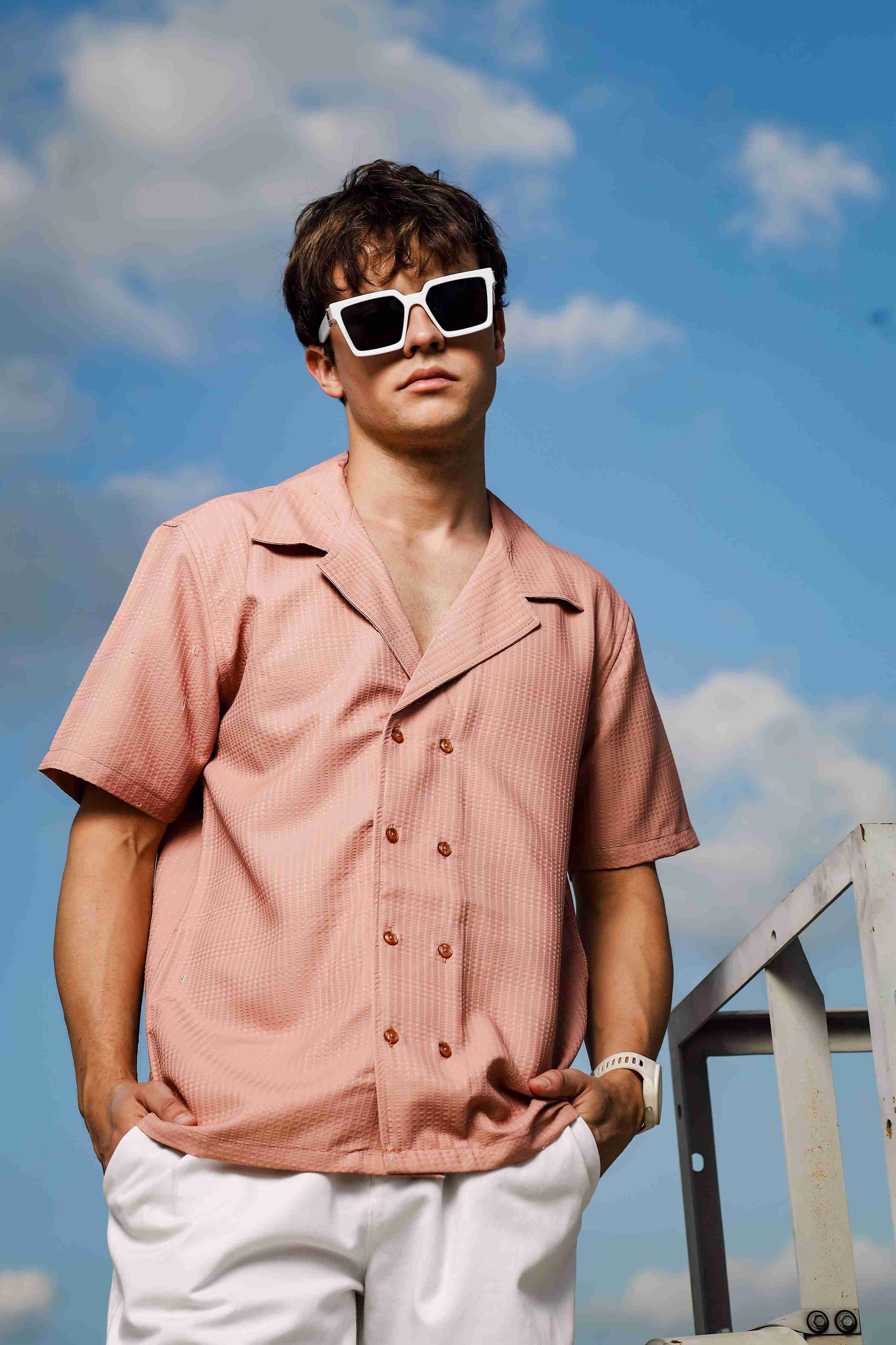 Peach Textured Fabric Notched Lapel Collar & All Day Pants Co-ord Set