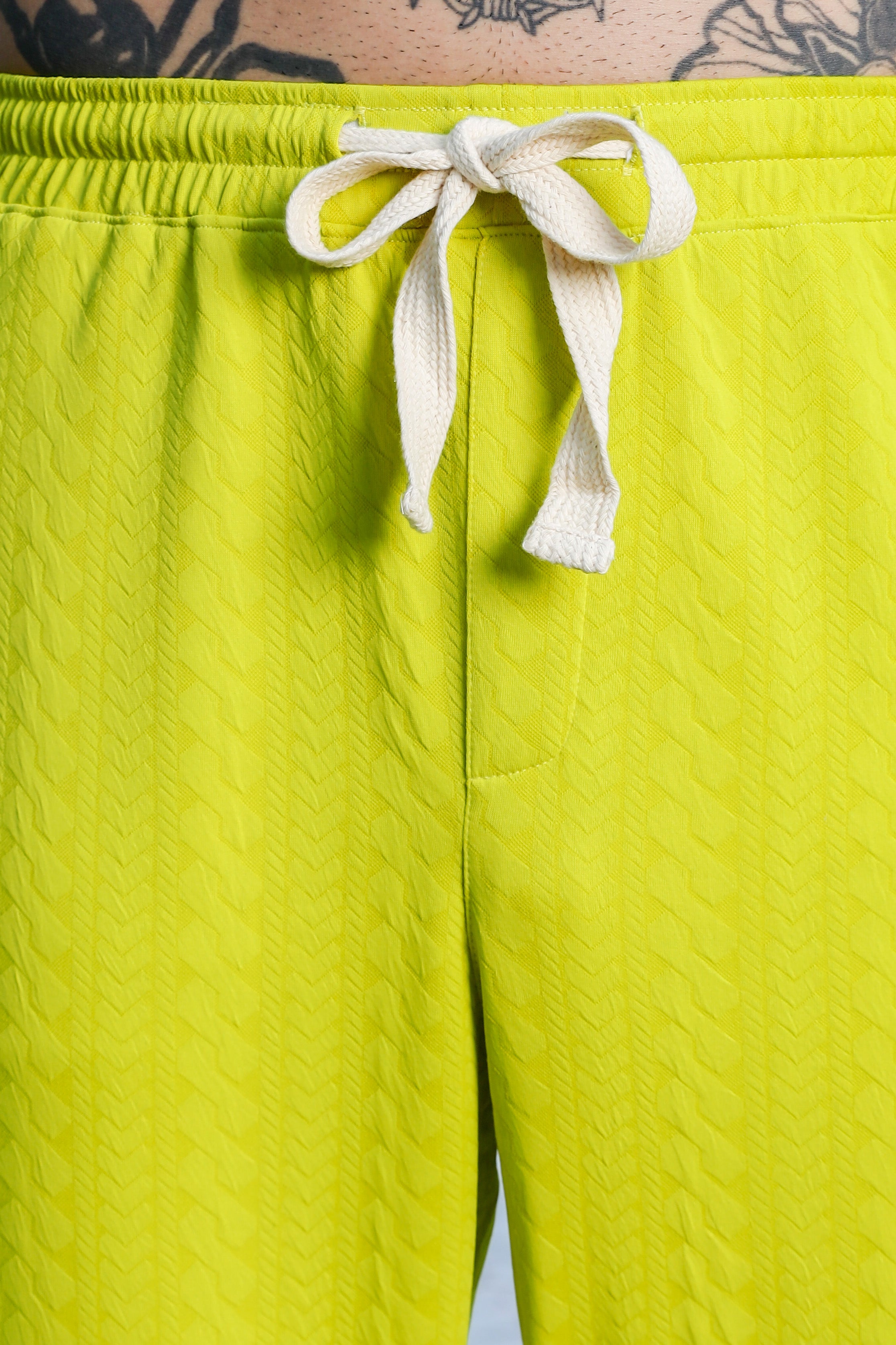 Neon Green Textured Relaxed-Fit Mid-Rise Track Pant