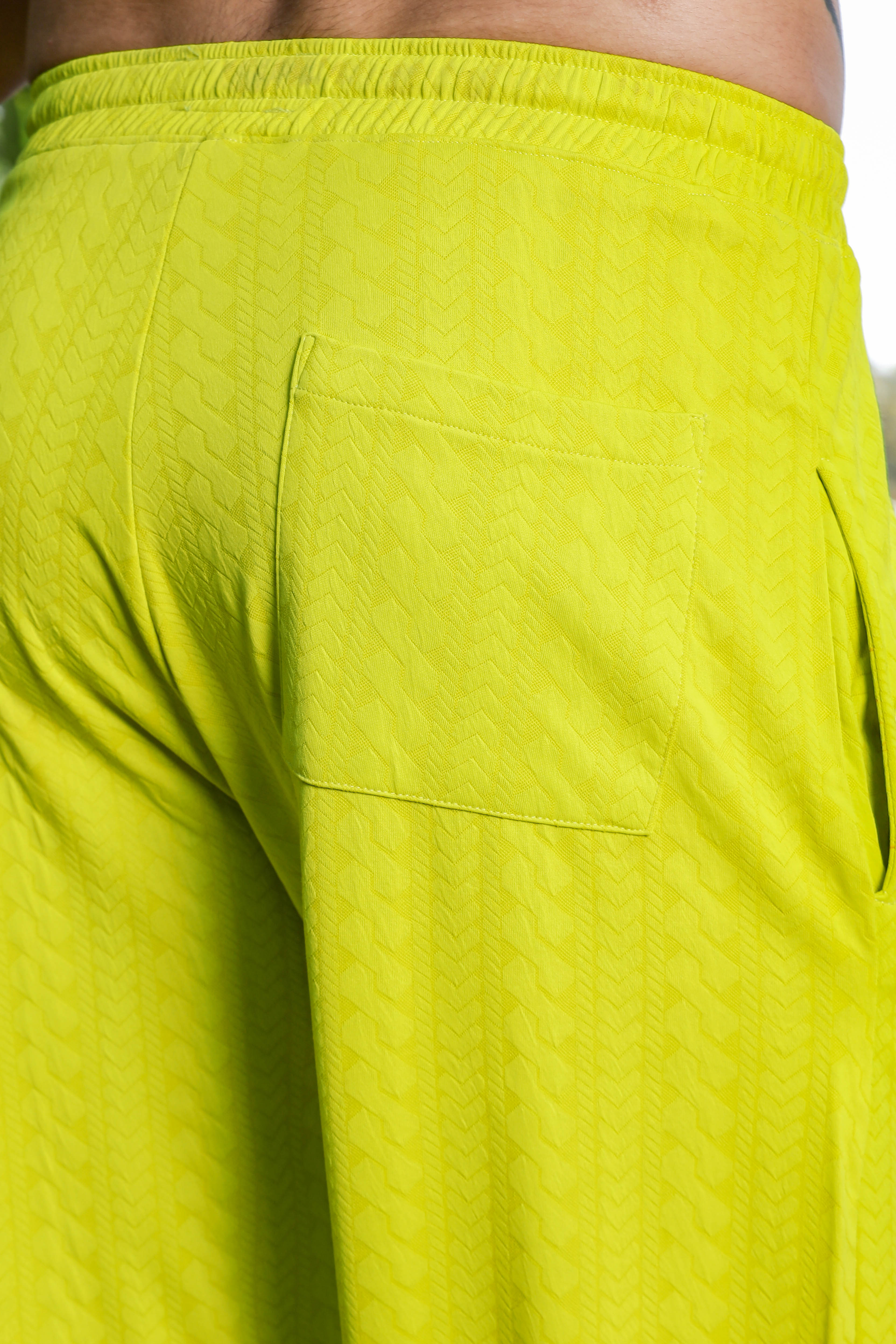 Neon Green Textured Relaxed-Fit Mid-Rise Track Pant