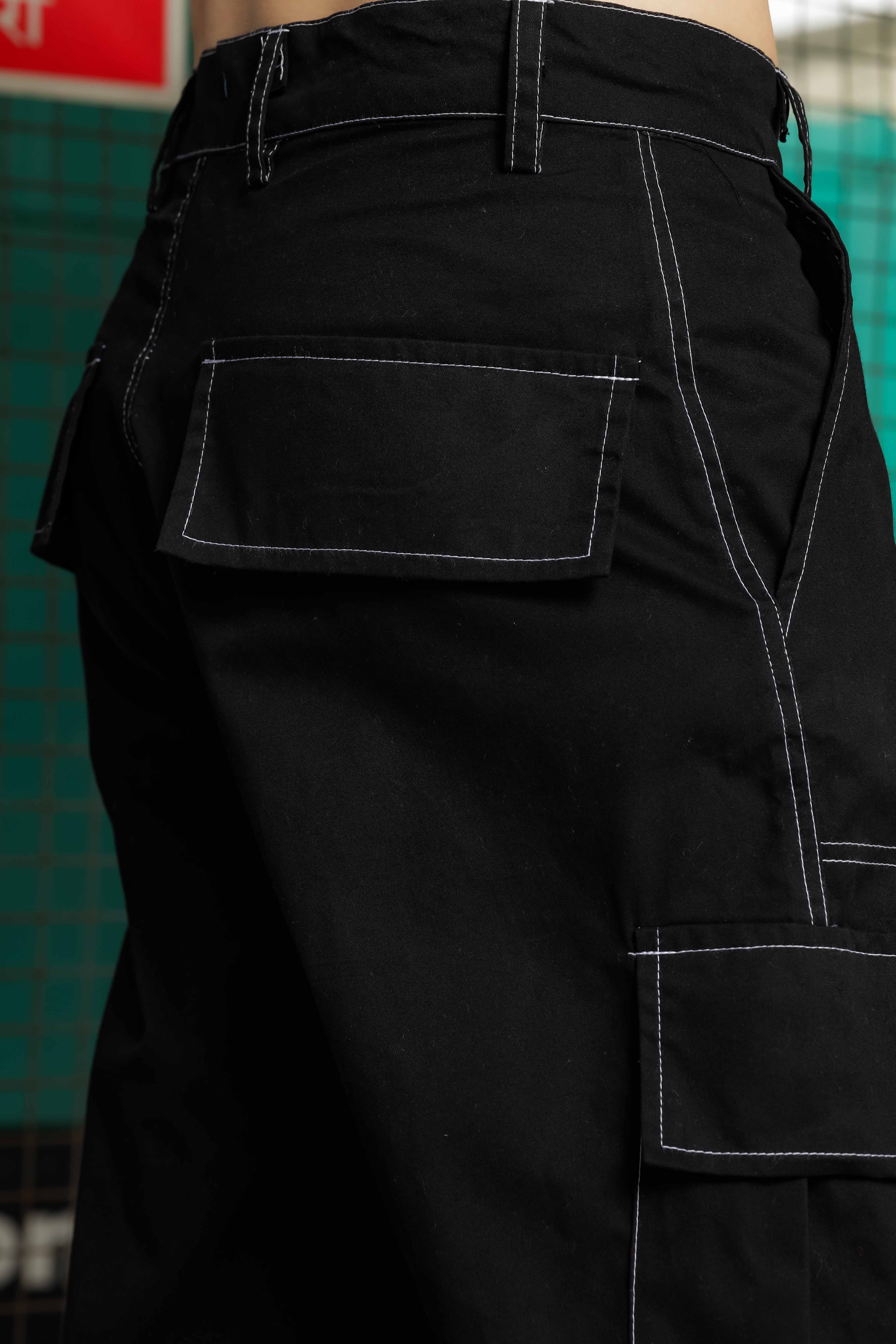 Unisex Mid-Rise Baggy Fit Parachute Cotton Cargo Trousers