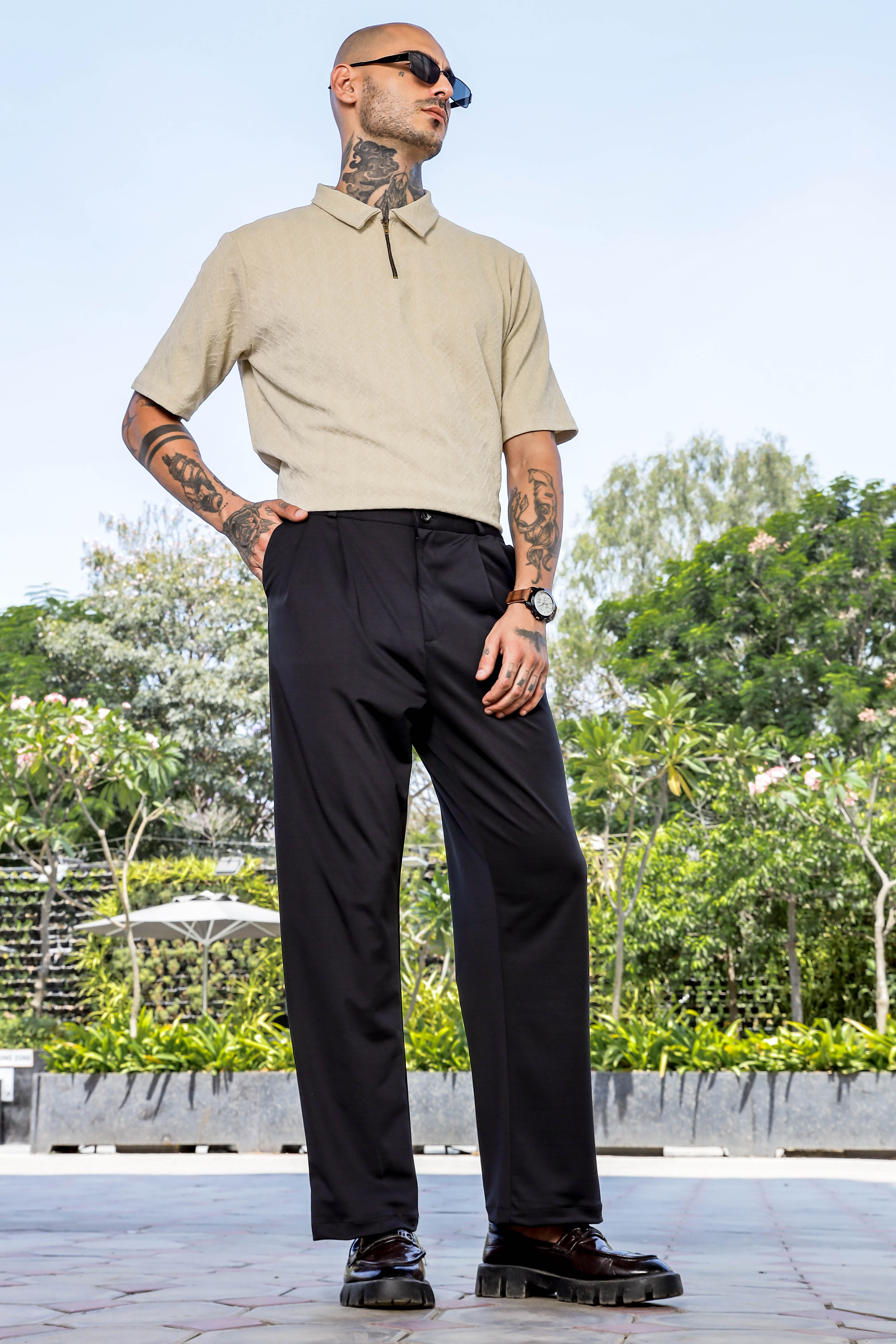 Black Baggy fit Street Savvy Double Pleated Korean Trousers