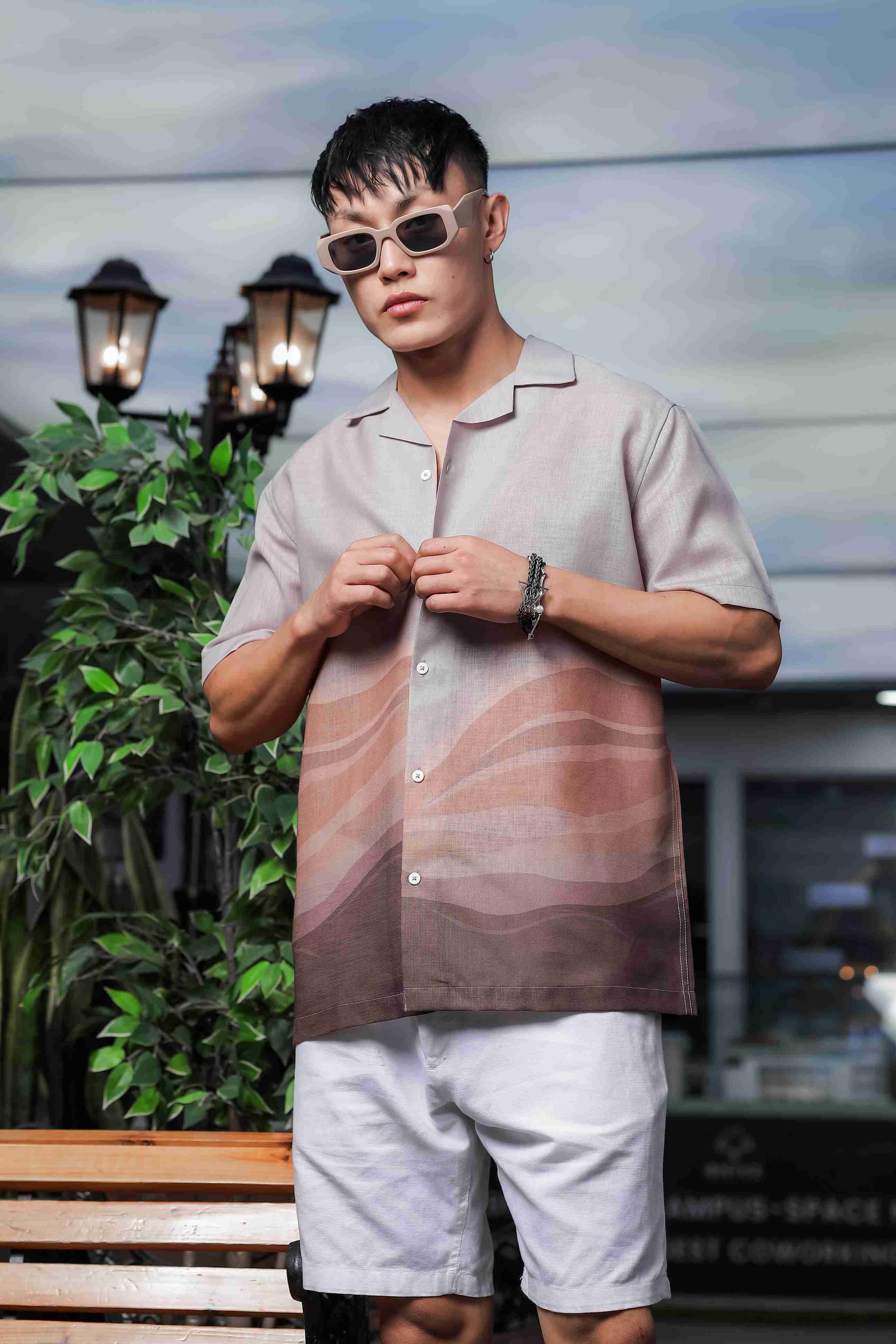 Brown Ombre Cuban Collar Relaxed Fit Resort Shirt