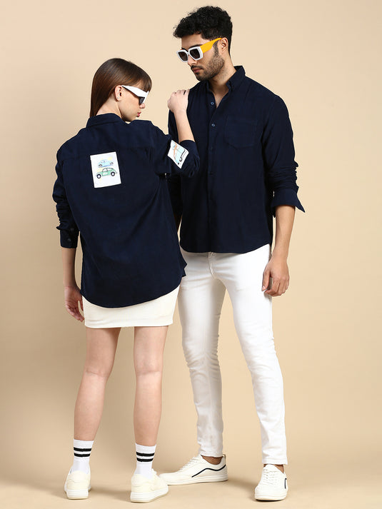 Unisex Relaxed Fit Navy Blue Corduroy Shirt
