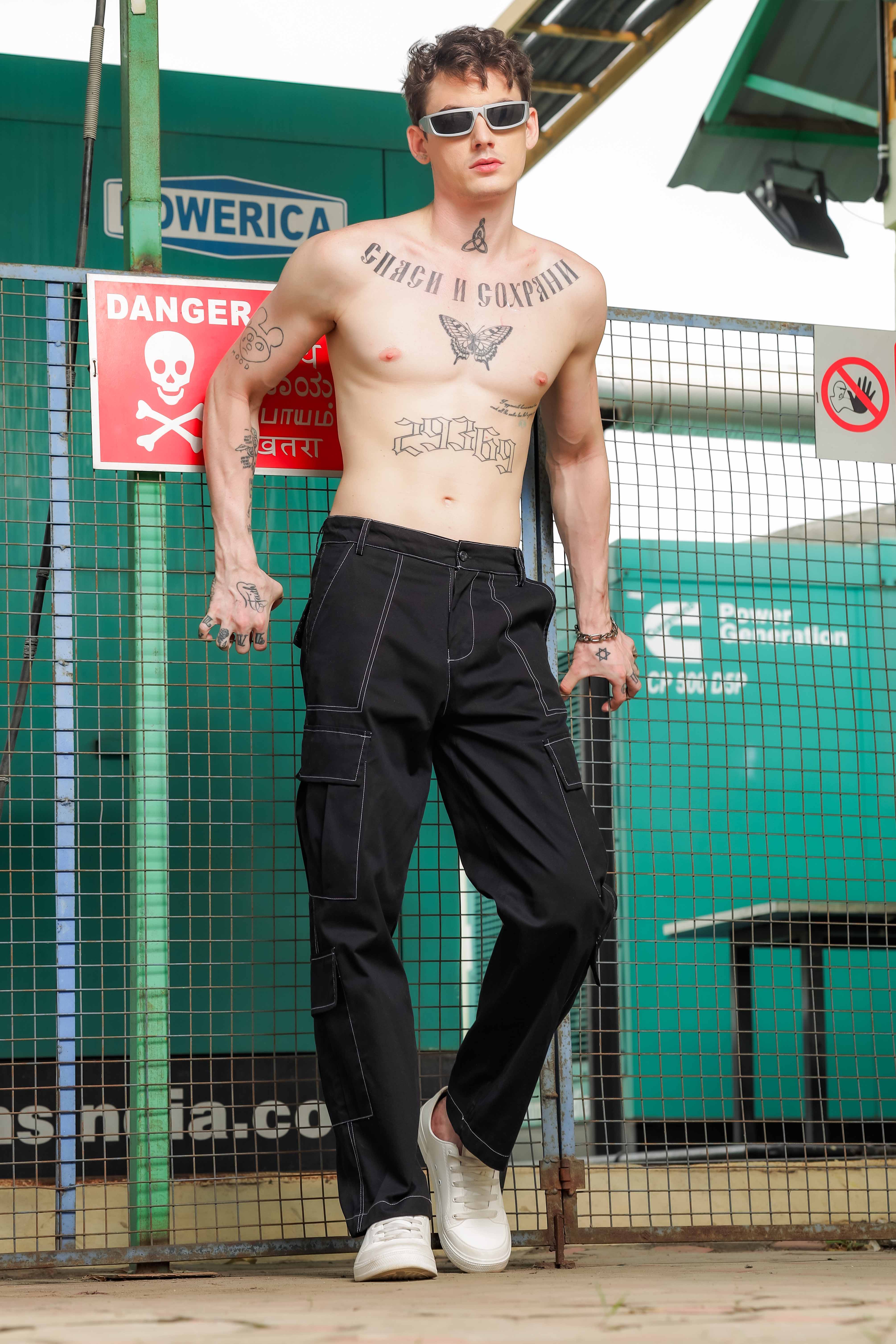 Unisex Mid-Rise Baggy Fit Parachute Cotton Cargo Trousers