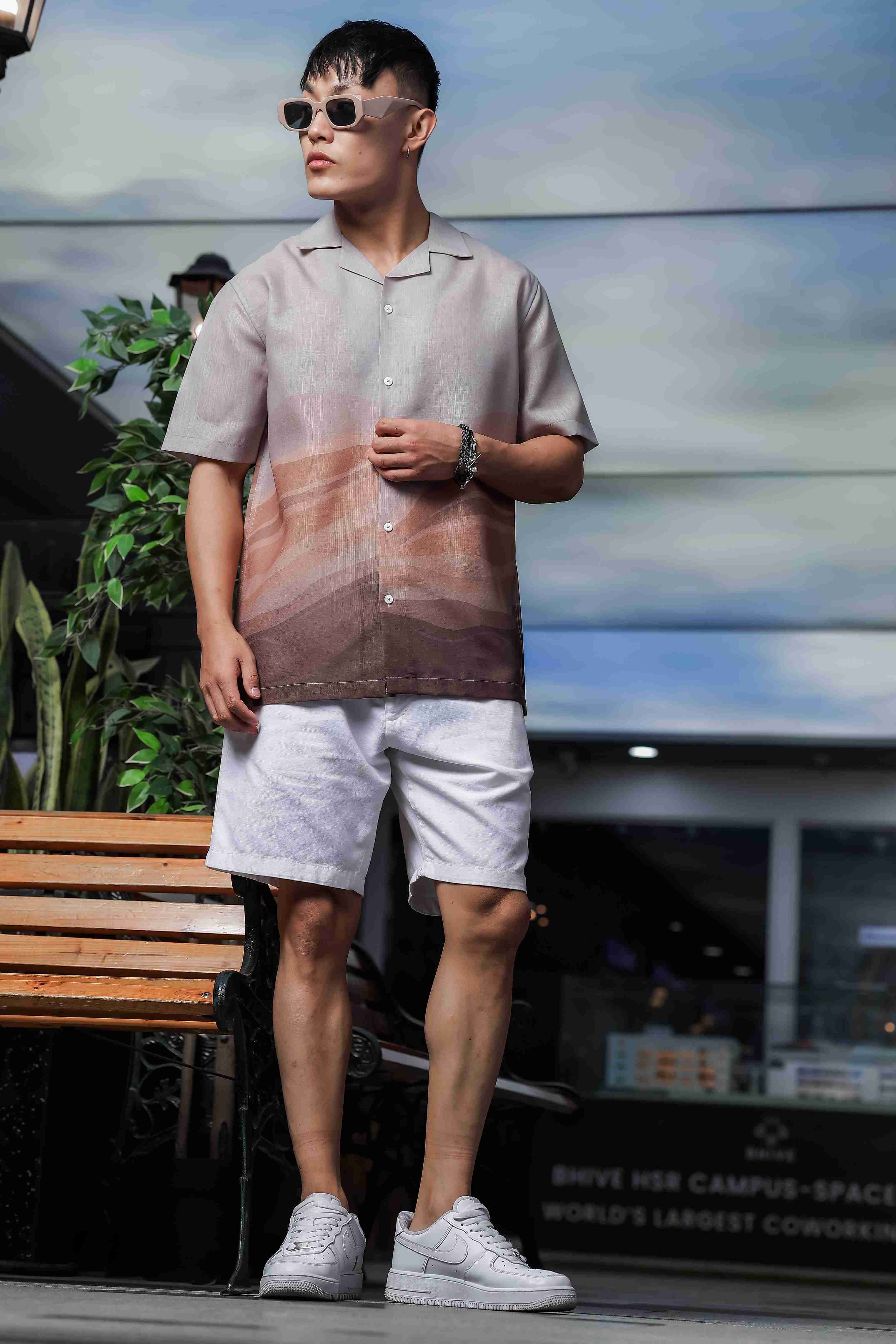 Brown Ombre Cuban Collar Relaxed Fit Resort Shirt