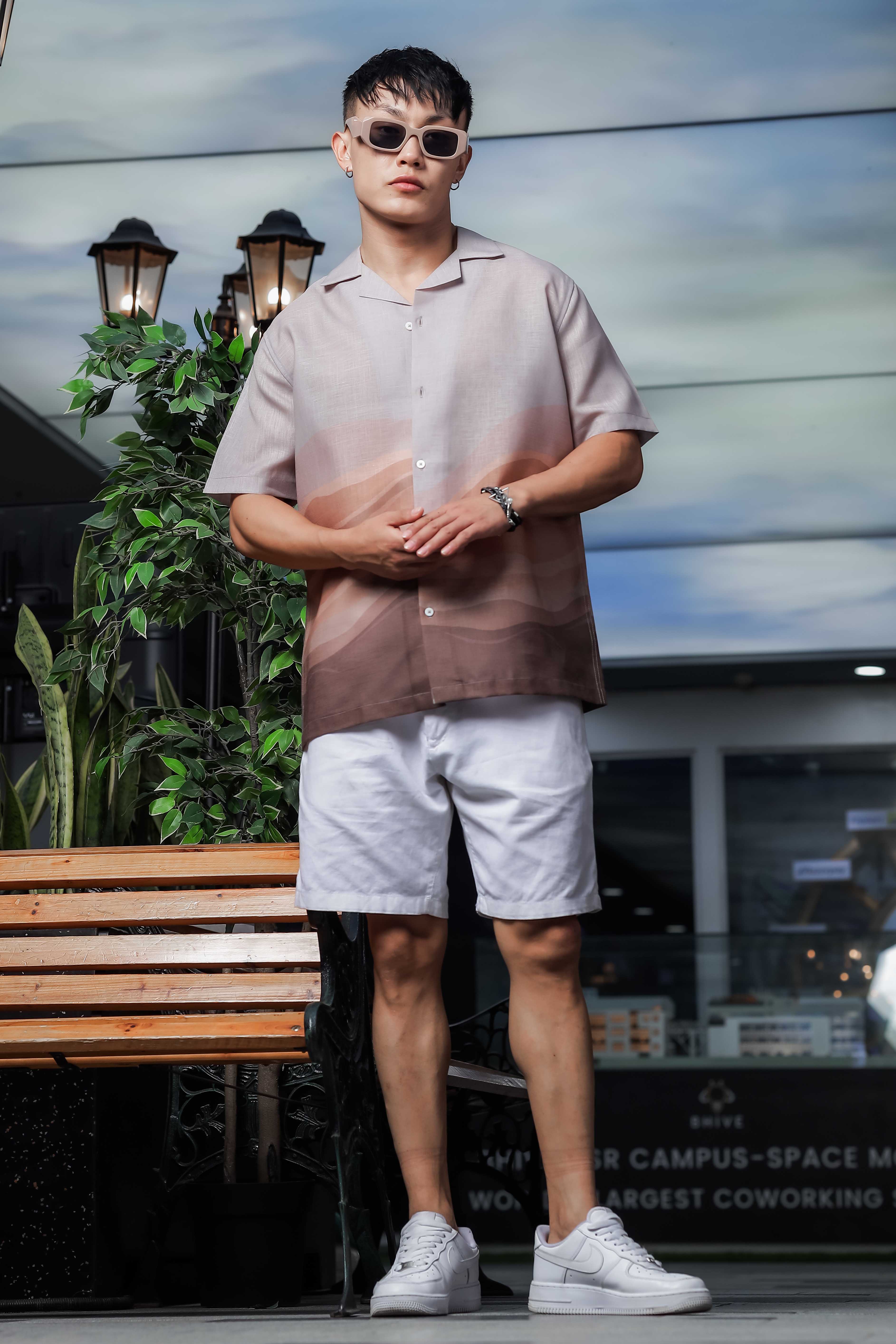 Brown Ombre Cuban Collar Relaxed Fit Resort Shirt