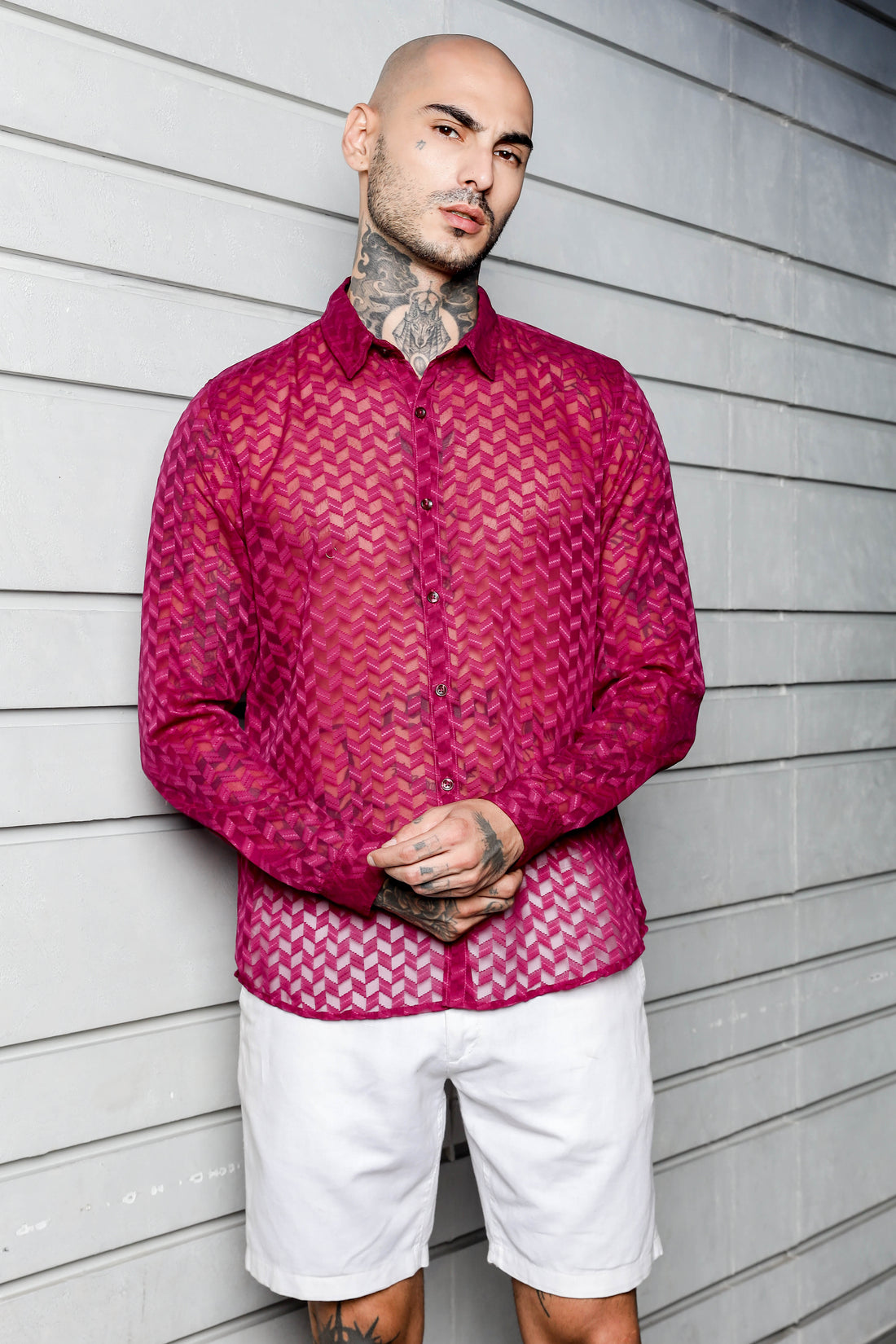 Pink Classic Semi Sheer Georgette Relaxed Fit Shirt