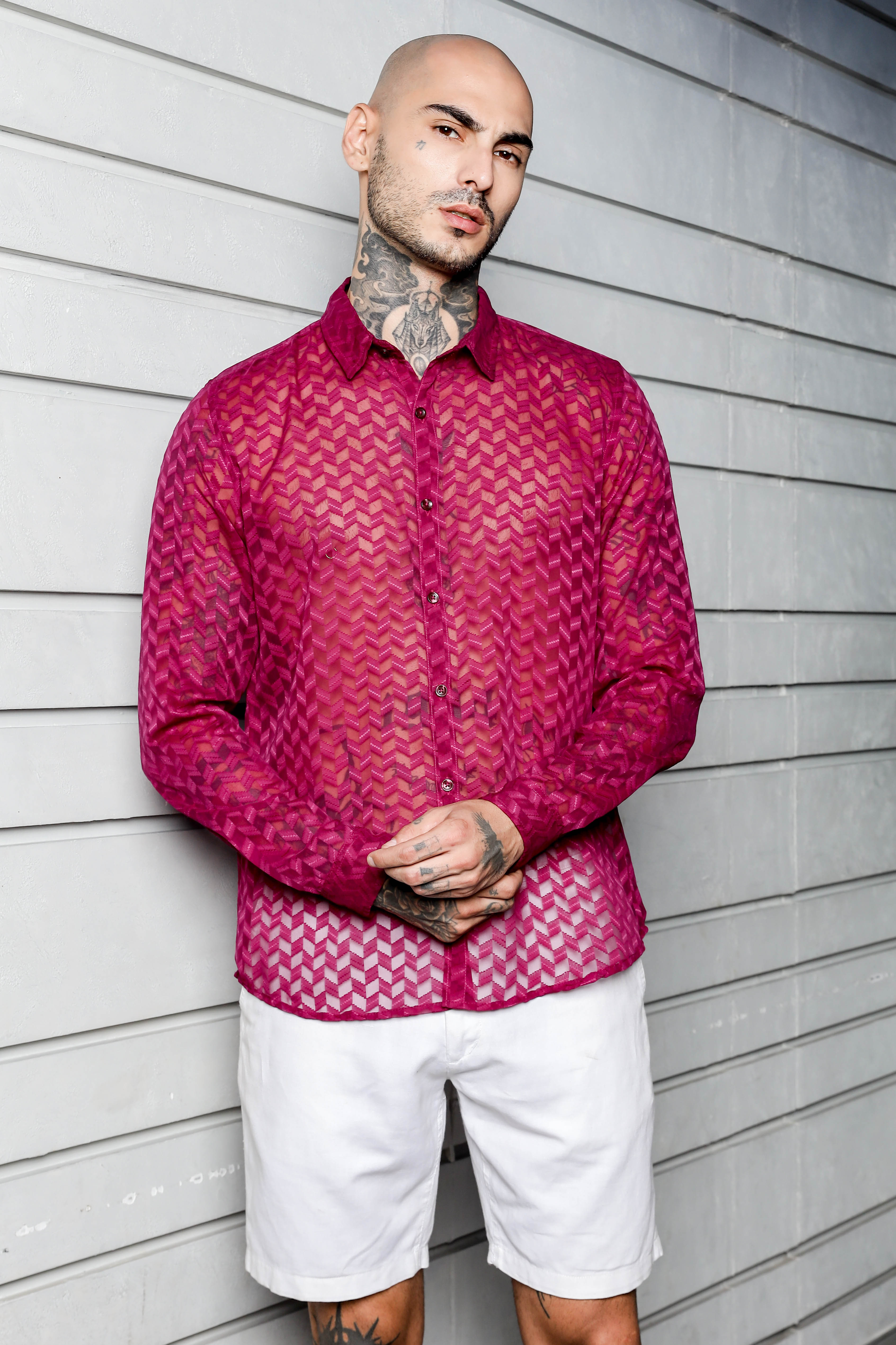 Pink Classic Semi Sheer Georgette Relaxed Fit Shirt