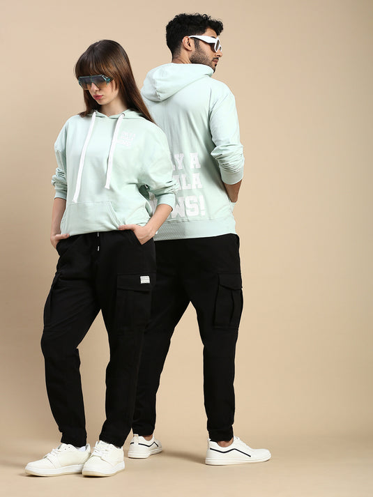 Unisex Relaxed Fit Mint Green Printed Hoodie