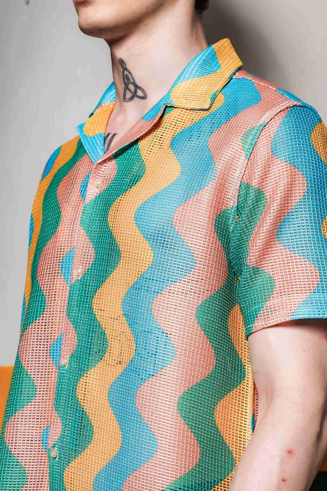 Relaxed Fit Semi Sheer Crochet-Look Resort Shirt