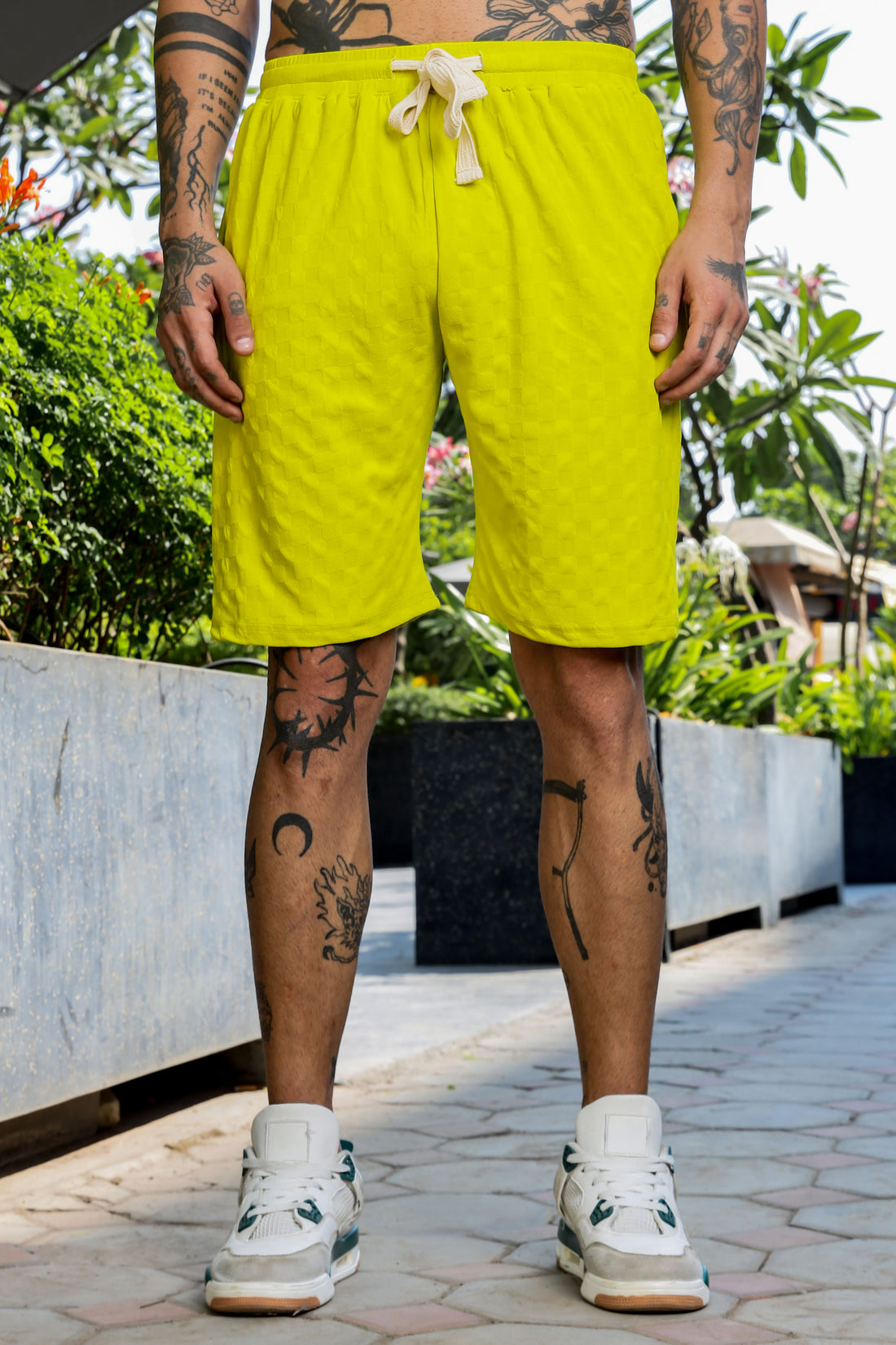 Unisex Lime Green Casual Wear Knitted All-Day Comfort Shorts