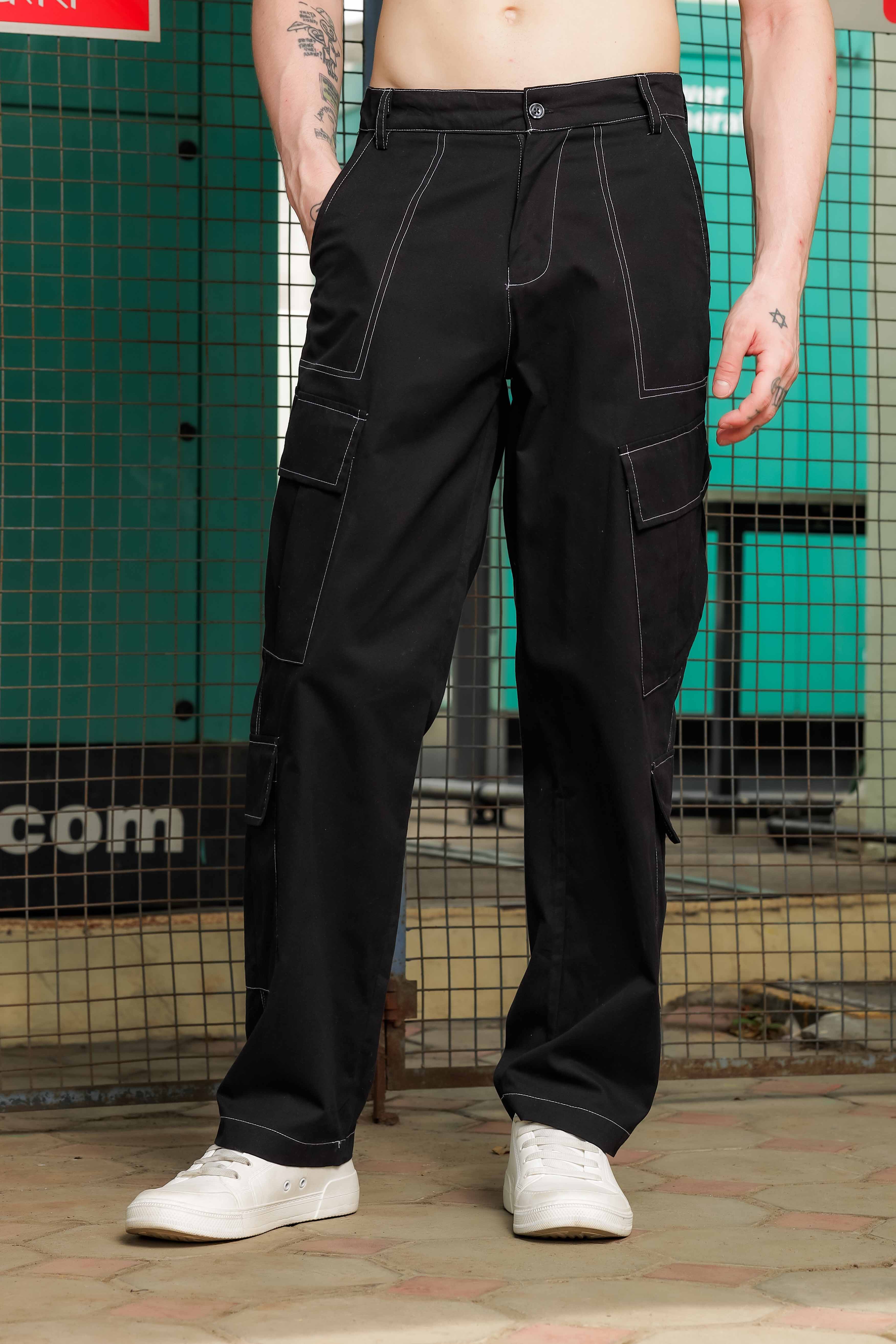 Unisex Mid-Rise Baggy Fit Parachute Cotton Cargo Trousers