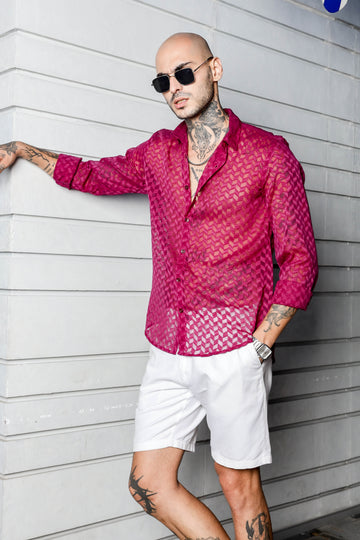 Pink Classic Semi Sheer Georgette Relaxed Fit Shirt