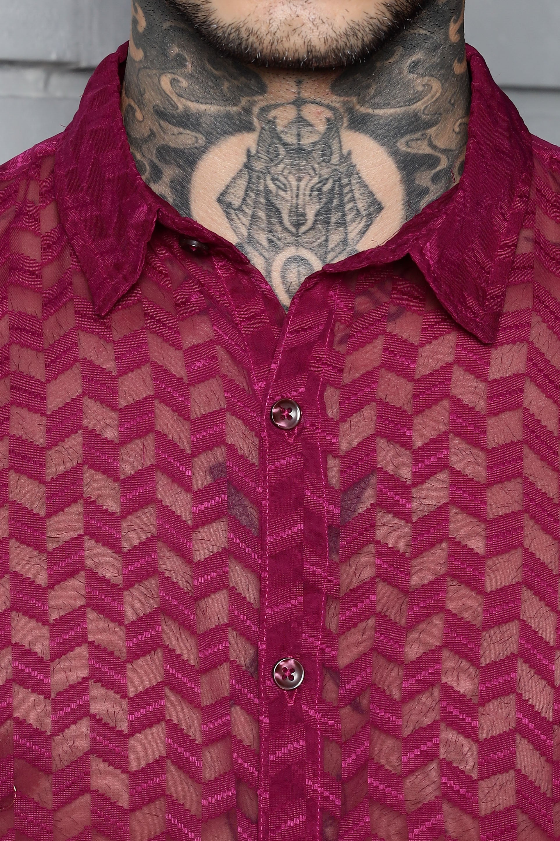 Pink Classic Semi Sheer Georgette Relaxed Fit Shirt