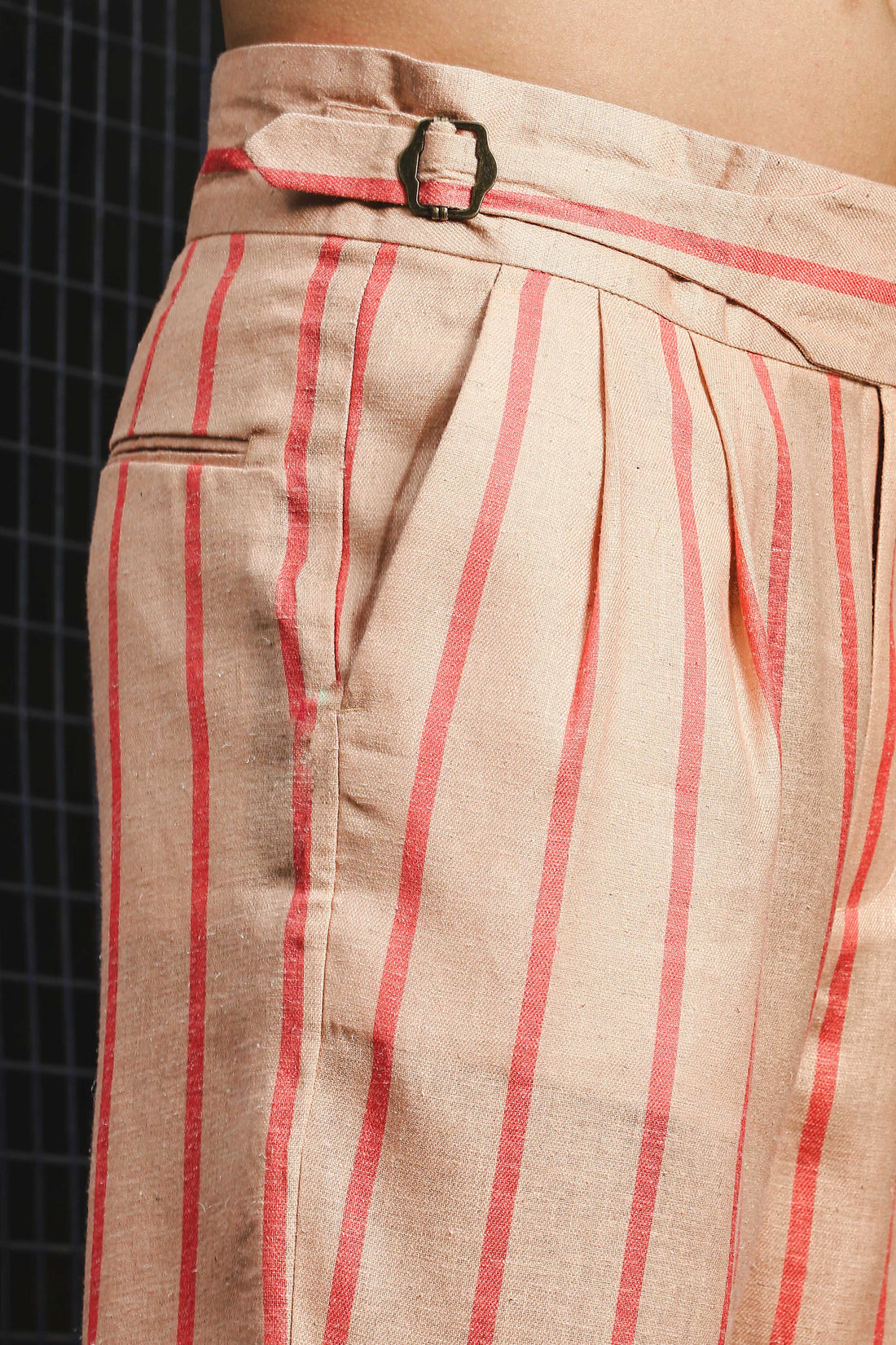 Beige & Orange Linen Blend Casual Relaxed Fit Short Sleeve Shirt & Gurkha Pants Co-Ord Set