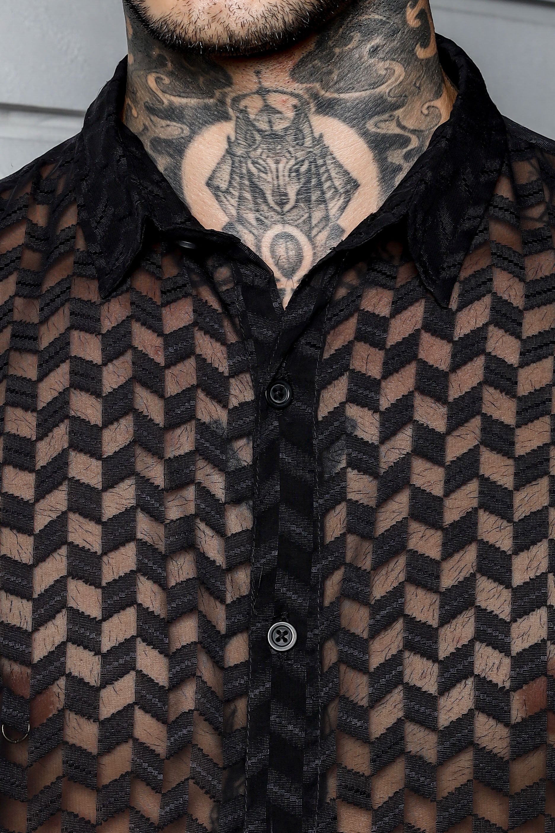 Black Classic Semi Sheer Georgette Relaxed Fit Shirt