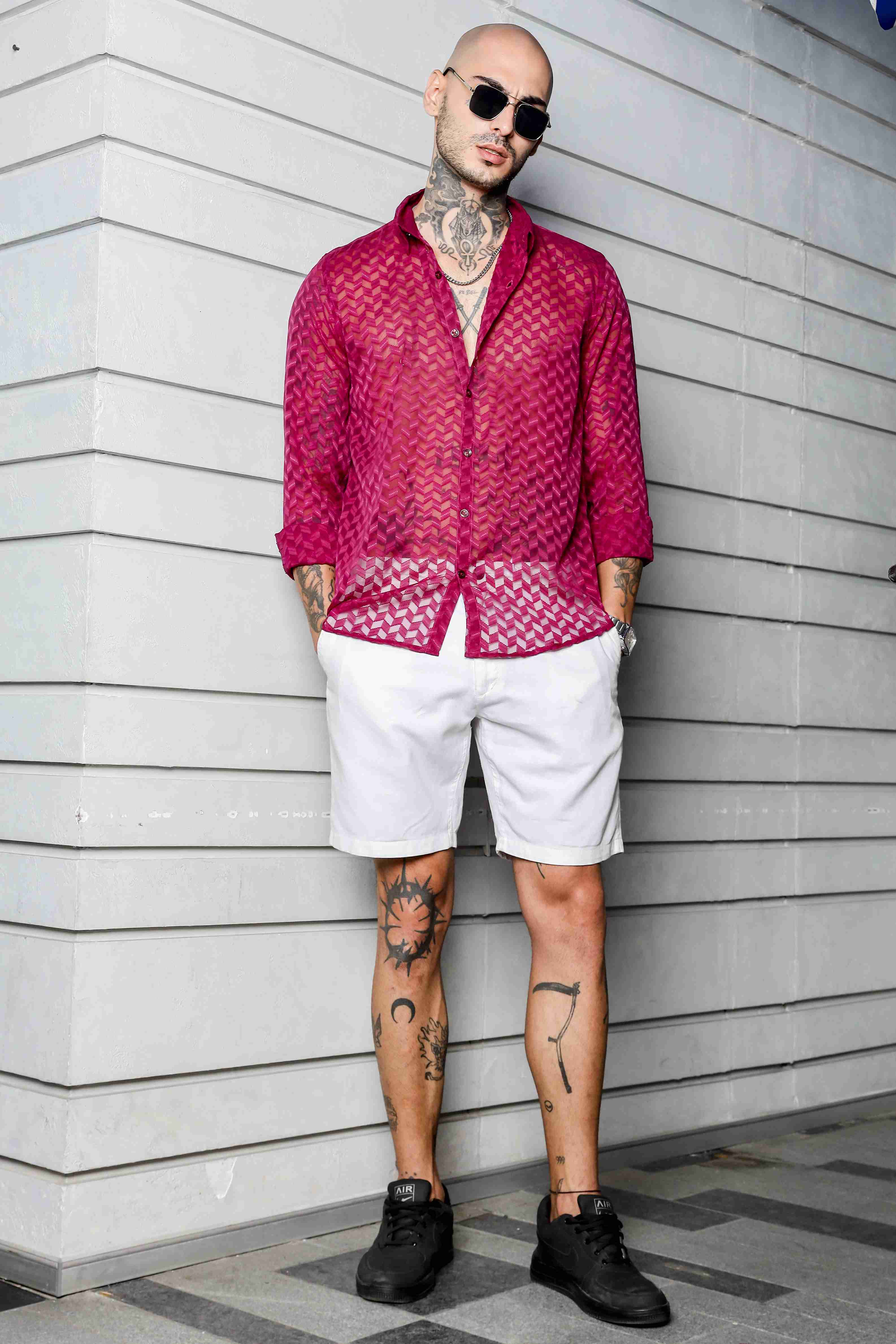 Pink Classic Semi Sheer Georgette Relaxed Fit Shirt